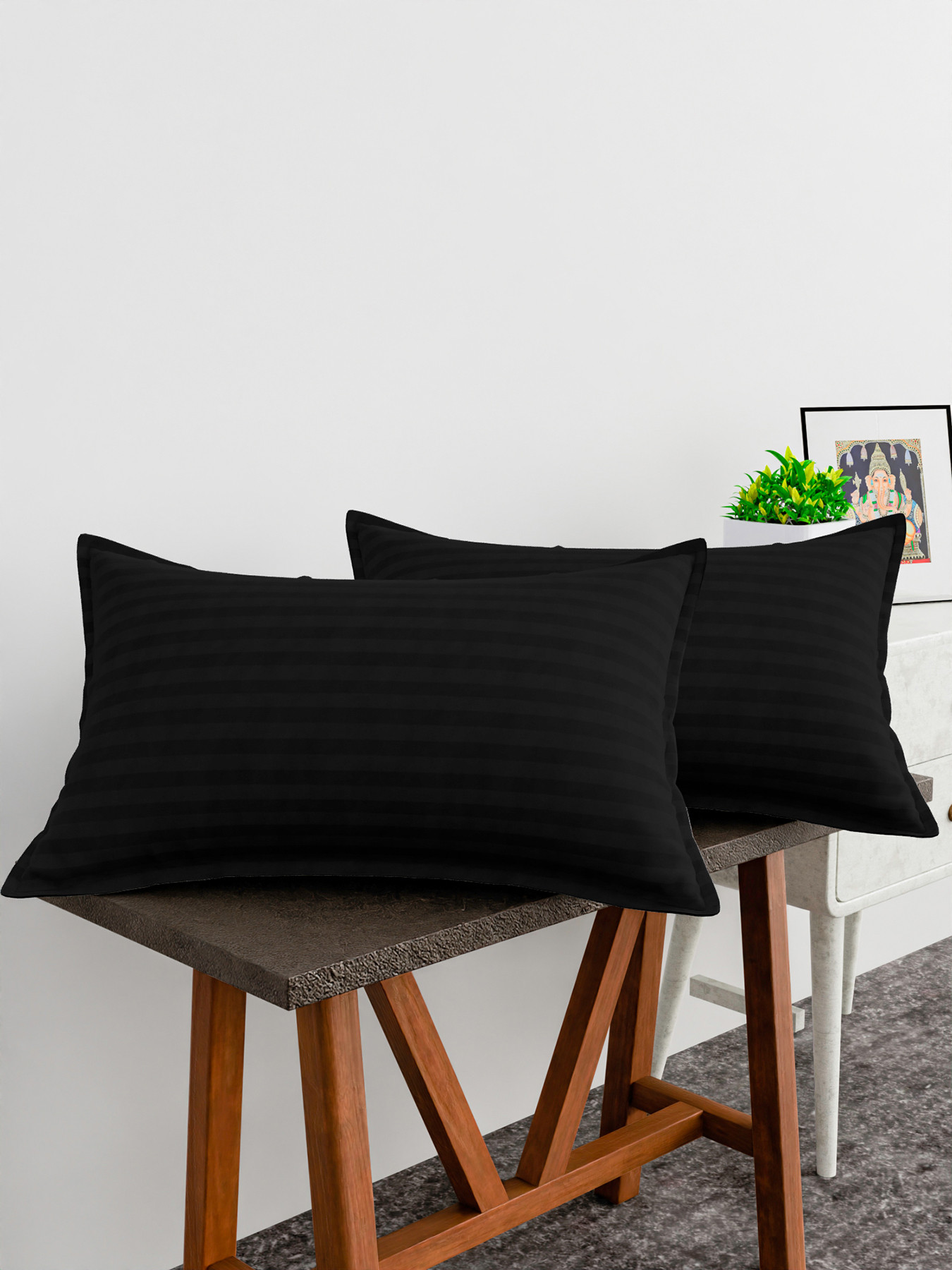 Kuber Industries Pillow Cover | Cotton Pillow Cover | Striped Pattern Pillow Cover | Soft Pillow Cover for Home | Pillow Cover for Bedroom| Black