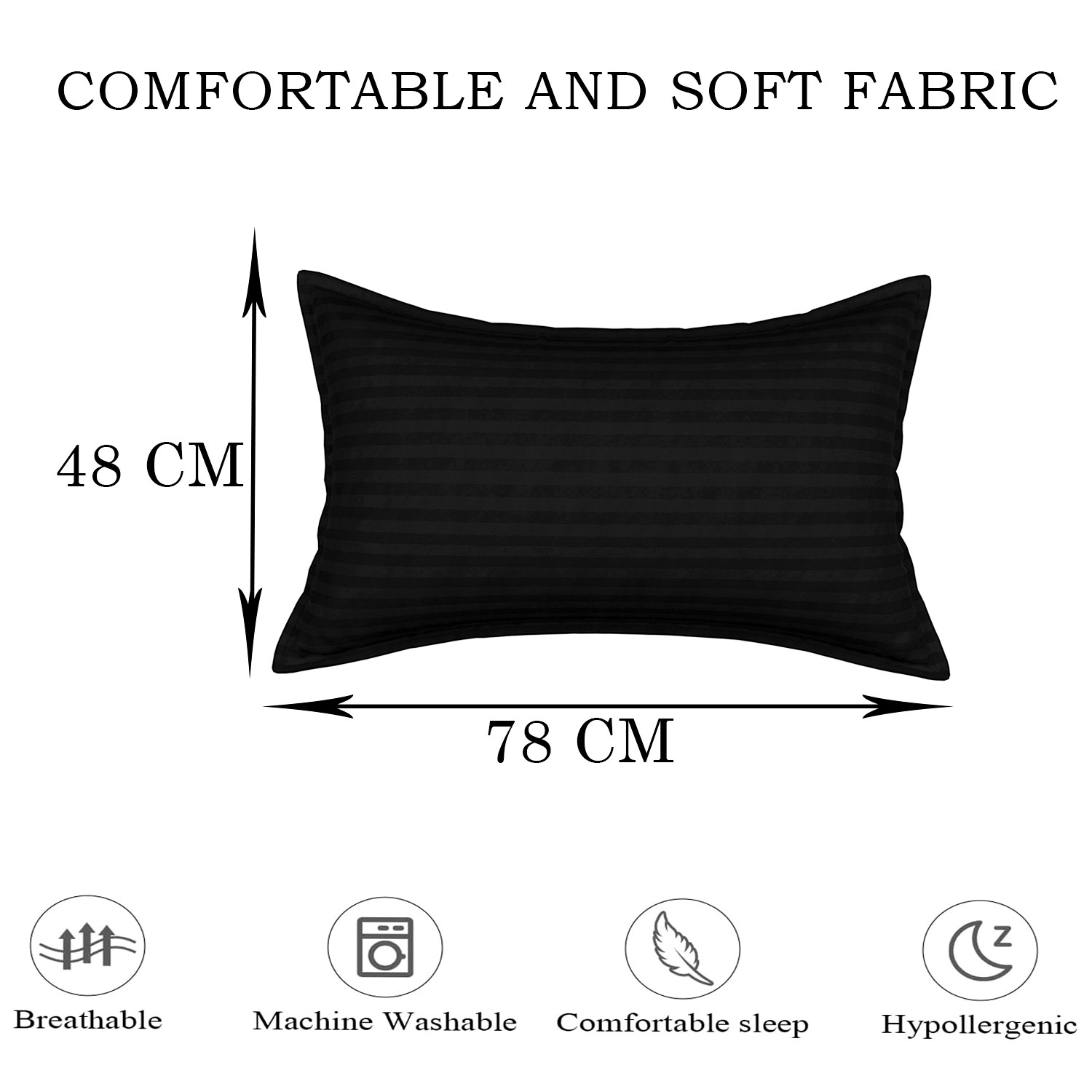 Kuber Industries Pillow Cover | Cotton Pillow Cover | Striped Pattern Pillow Cover | Soft Pillow Cover for Home | Pillow Cover for Bedroom| Black