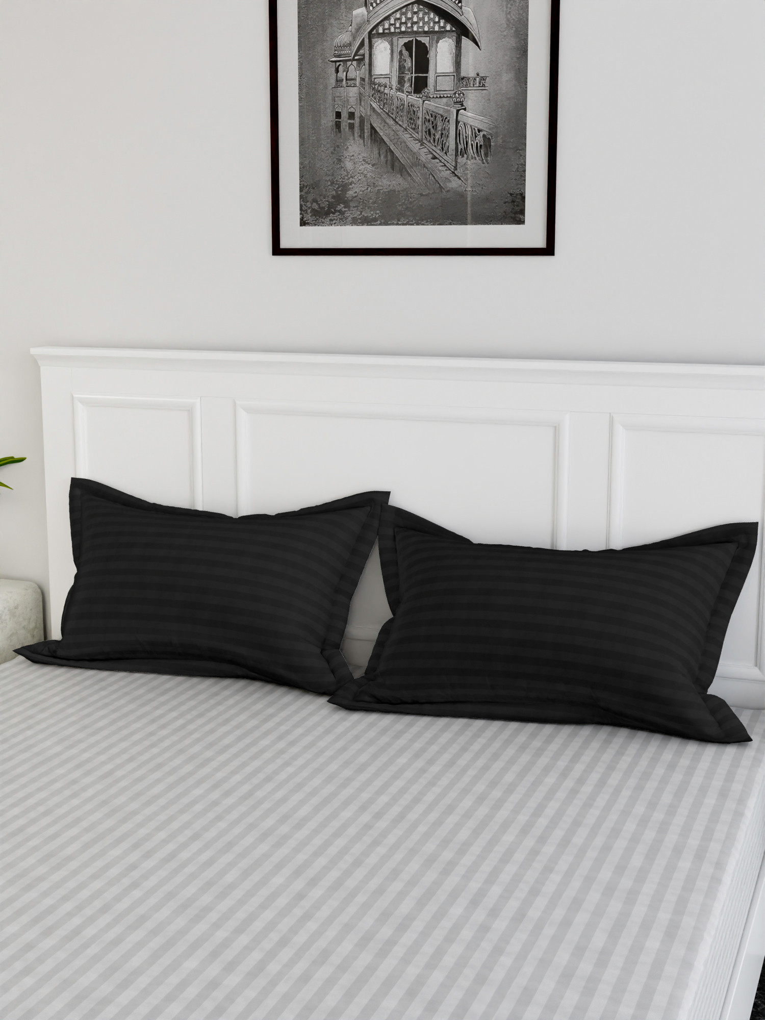 Kuber Industries Pillow Cover | Cotton Pillow Cover | Striped Pattern Pillow Cover | Soft Pillow Cover for Home | Pillow Cover for Bedroom| Black