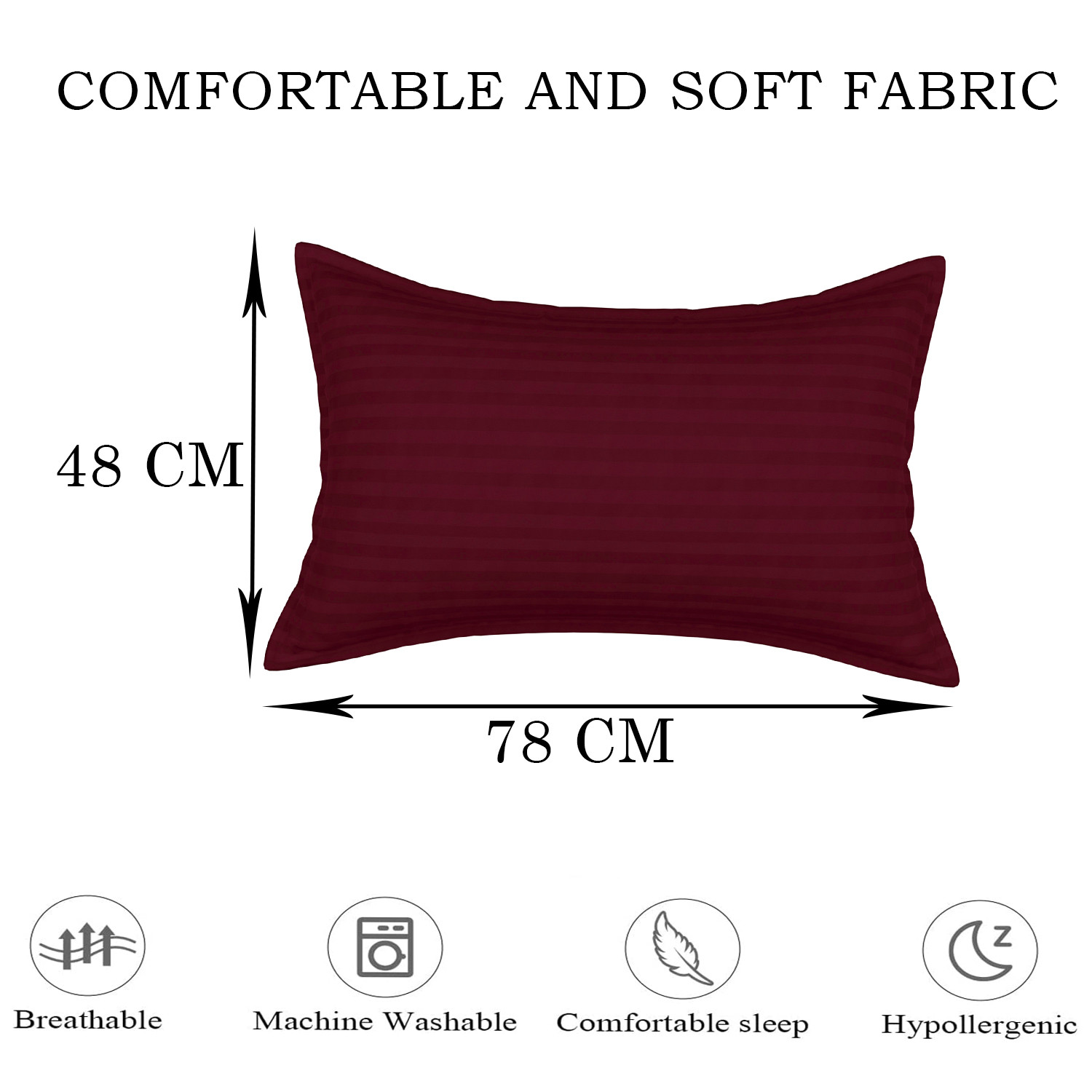 Kuber Industries Pillow Cover | Cotton Pillow Cover | Striped Pattern Pillow Cover | Soft Pillow Cover for Home | Pillow Cover for Bedroom| Maroon