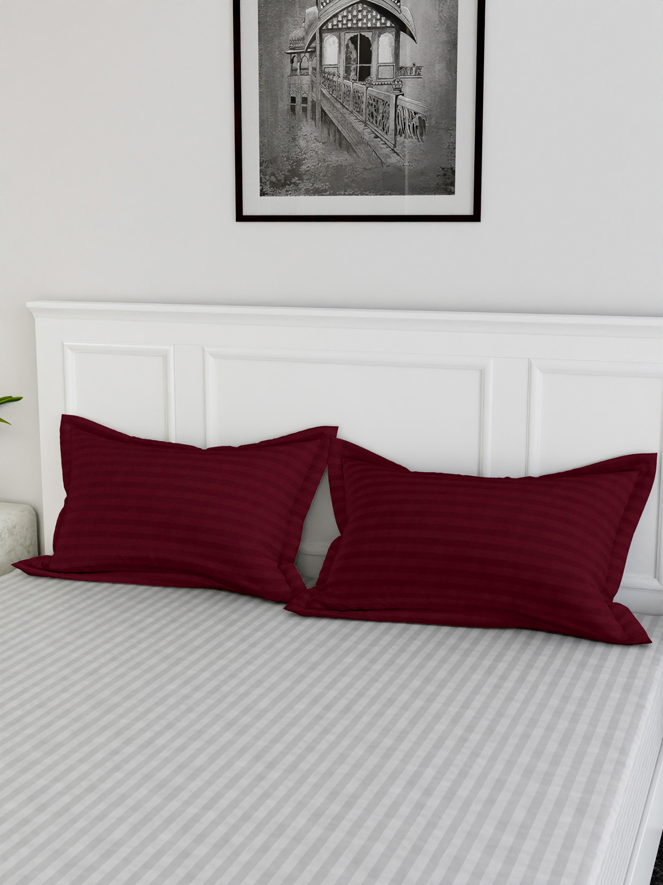 Kuber Industries Pillow Cover | Cotton Pillow Cover | Striped Pattern Pillow Cover | Soft Pillow Cover for Home | Pillow Cover for Bedroom| Maroon