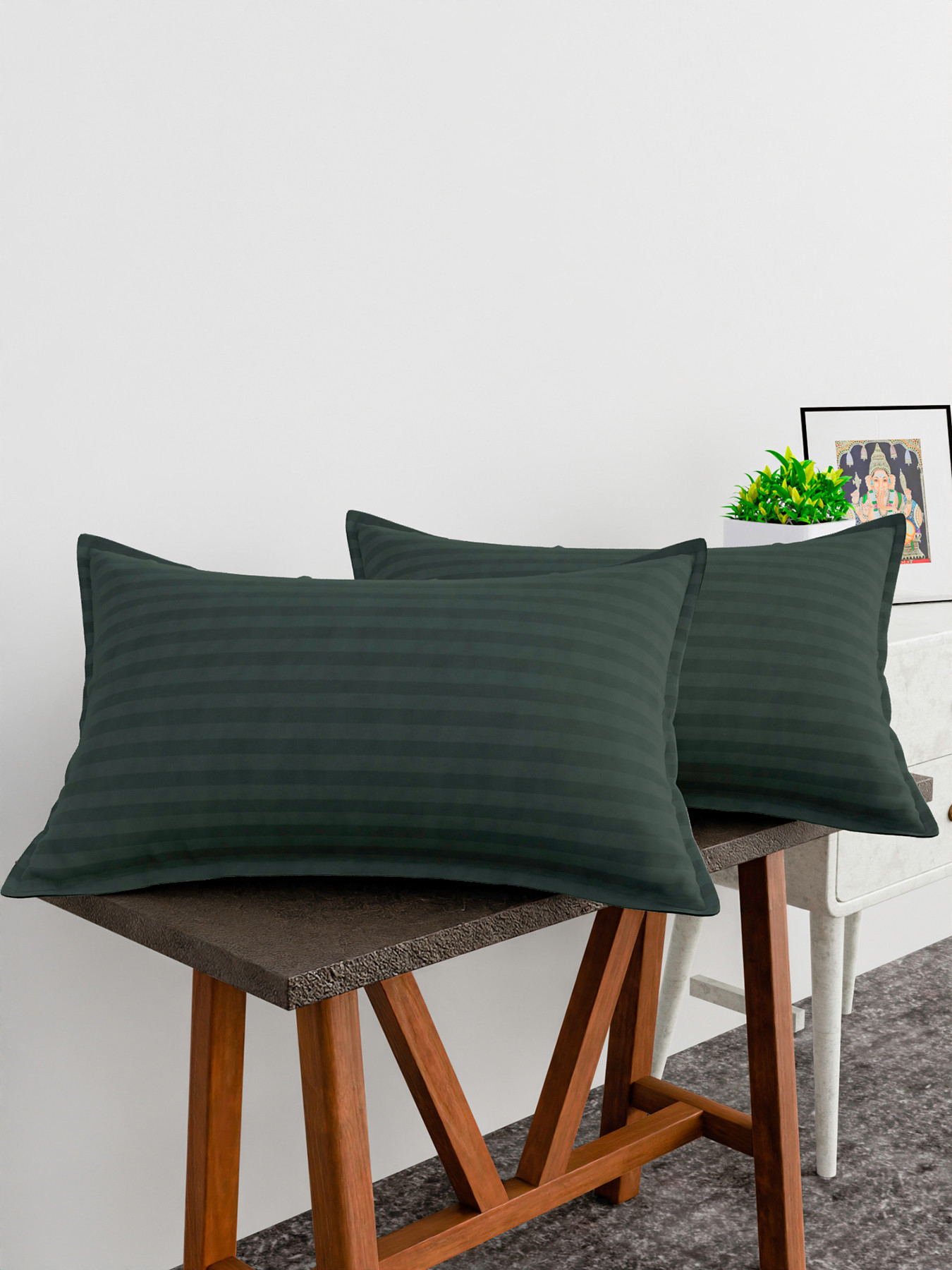 Kuber Industries Pillow Cover | Cotton Pillow Cover | Striped Pattern Pillow Cover | Soft Pillow Cover for Home | Pillow Cover for Bedroom| Green