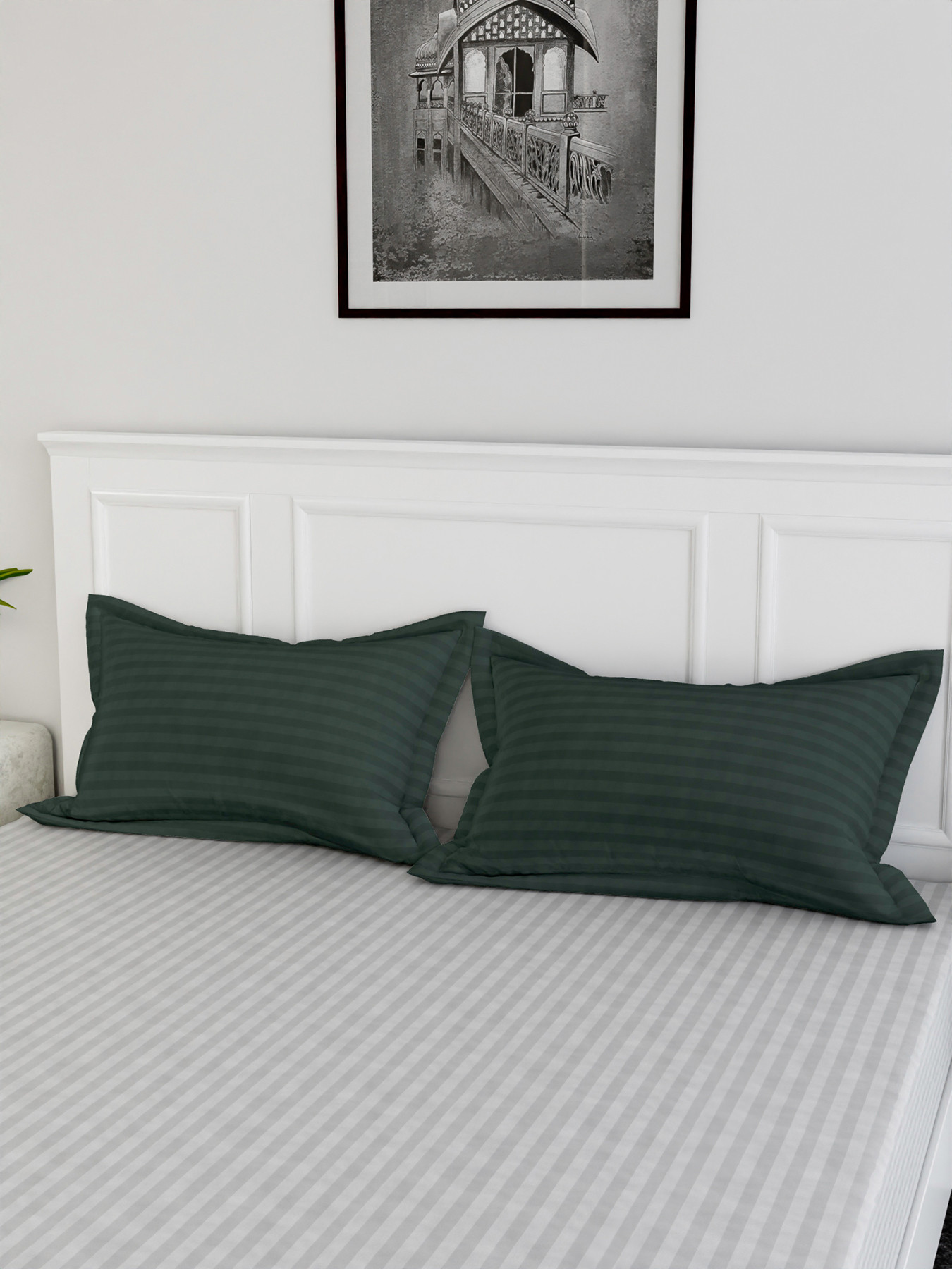 Kuber Industries Pillow Cover | Cotton Pillow Cover | Striped Pattern Pillow Cover | Soft Pillow Cover for Home | Pillow Cover for Bedroom| Green