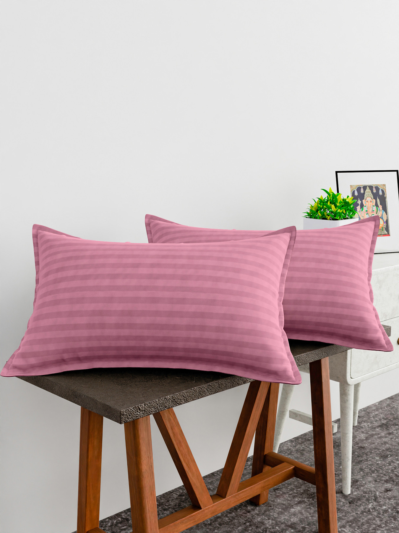 Kuber Industries Pillow Cover | Cotton Pillow Cover | Striped Pattern Pillow Cover | Soft Pillow Cover for Home | Pillow Cover for Bedroom | Pink
