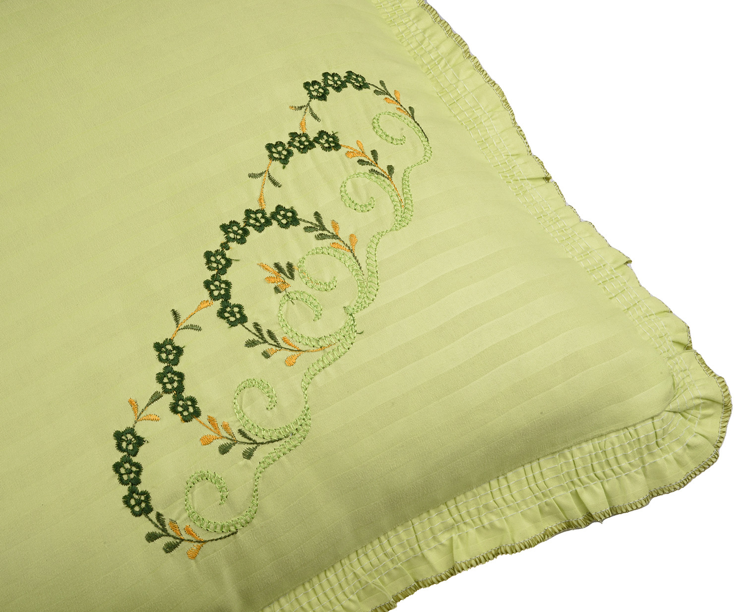 Kuber Industries Pillow Cover  Cotton Pillow Cover Set  Cushion Pillow Cover Set  Pillow Cover Set for Bedroom  Lining Embroidery Pillow Cover Set  2 Piece Set  Parrot Green