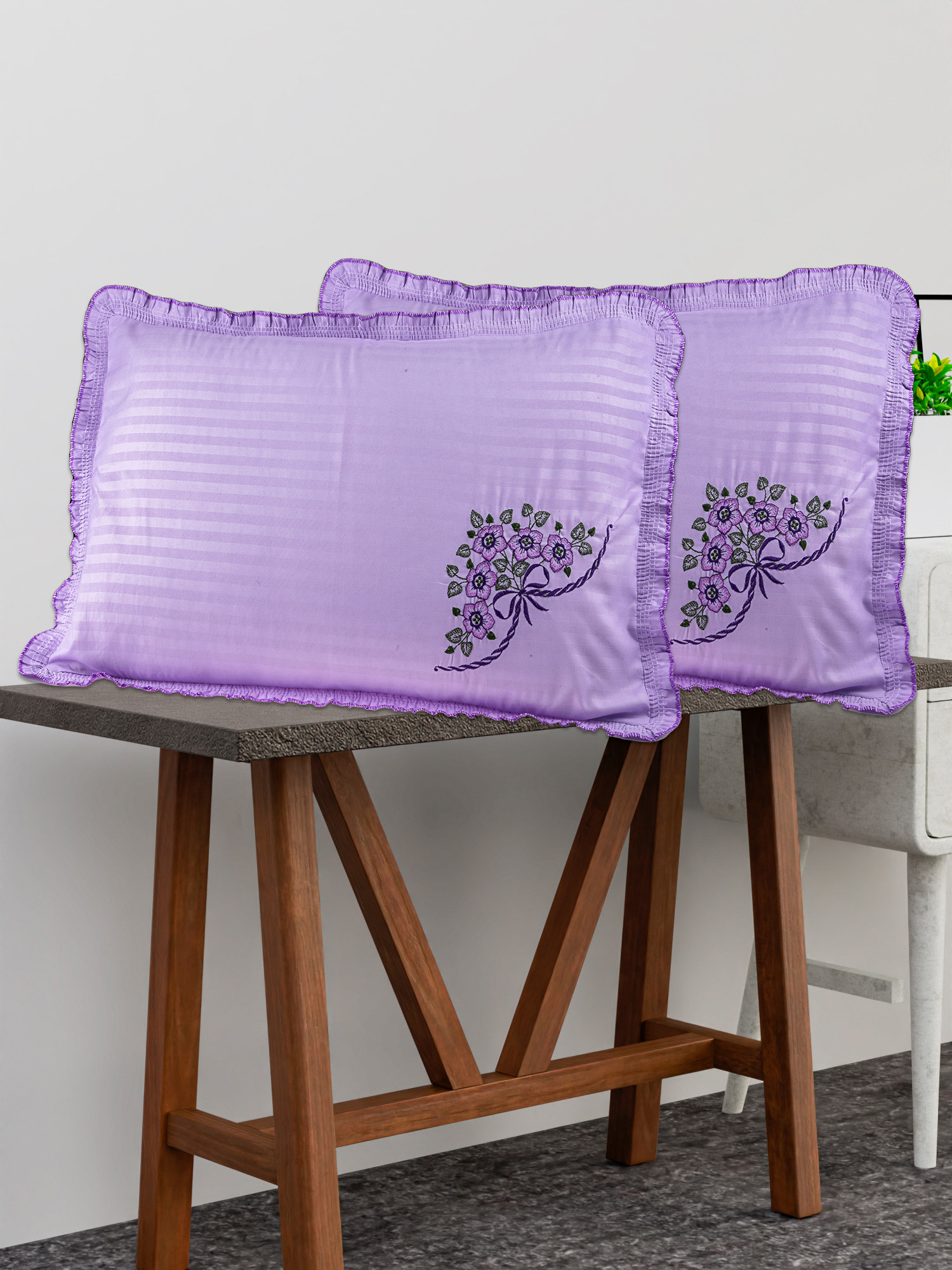 Kuber Industries Pillow Cover  Cotton Pillow Cover Set  Cushion Pillow Cover Set  Pillow Cover Set for Bedroom  Lining Embroidery Pillow Cover Set  2 Piece Set  Purple