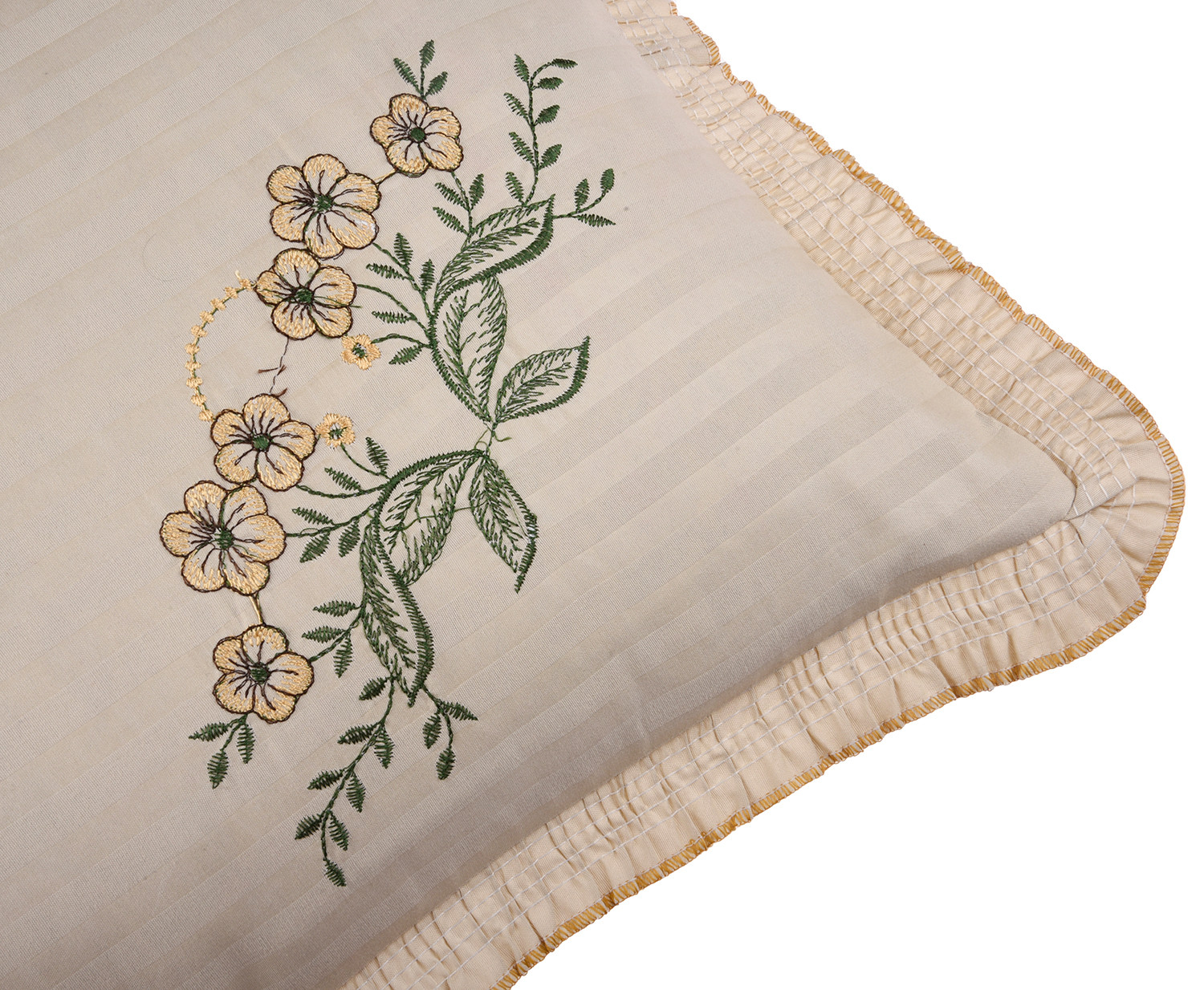 Kuber Industries Pillow Cover  Cotton Pillow Cover Set  Cushion Pillow Cover Set  Pillow Cover Set for Bedroom  Lining Embroidery Pillow Cover Set  2 Piece Set  Beige