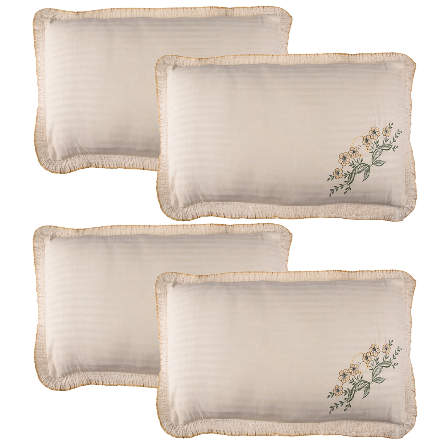 Kuber Industries Pillow Cover | Cotton Pillow Cover Set | Cushion Pillow Cover Set | Pillow Cover Set for Bedroom | Lining Embroidery Pillow Cover Set |Beige
