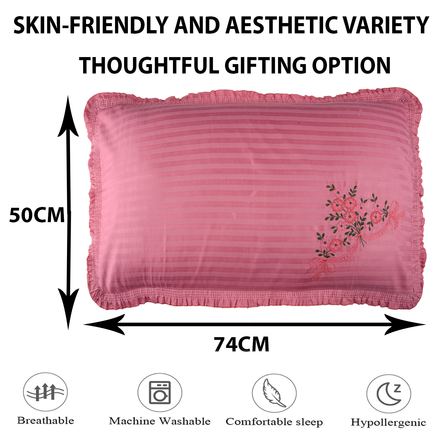 Kuber Industries Pillow Cover | Cotton Pillow Cover Set | Cushion Pillow Cover Set | Pillow Cover Set for Bedroom | Lining Embroidery Pillow Cover Set |Dark Pink