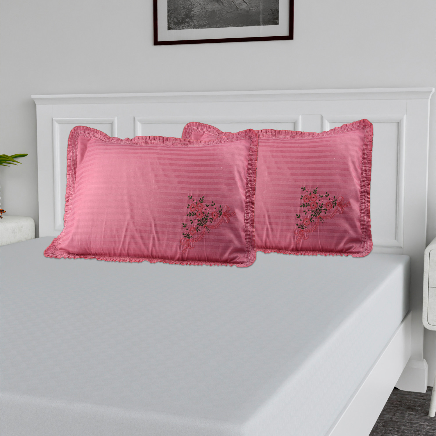 Kuber Industries Pillow Cover | Cotton Pillow Cover Set | Cushion Pillow Cover Set | Pillow Cover Set for Bedroom | Lining Embroidery Pillow Cover Set |Dark Pink