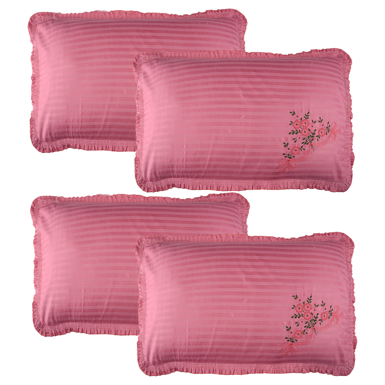 Kuber Industries Pillow Cover | Cotton Pillow Cover Set | Cushion Pillow Cover Set | Pillow Cover Set for Bedroom | Lining Embroidery Pillow Cover Set |Dark Pink