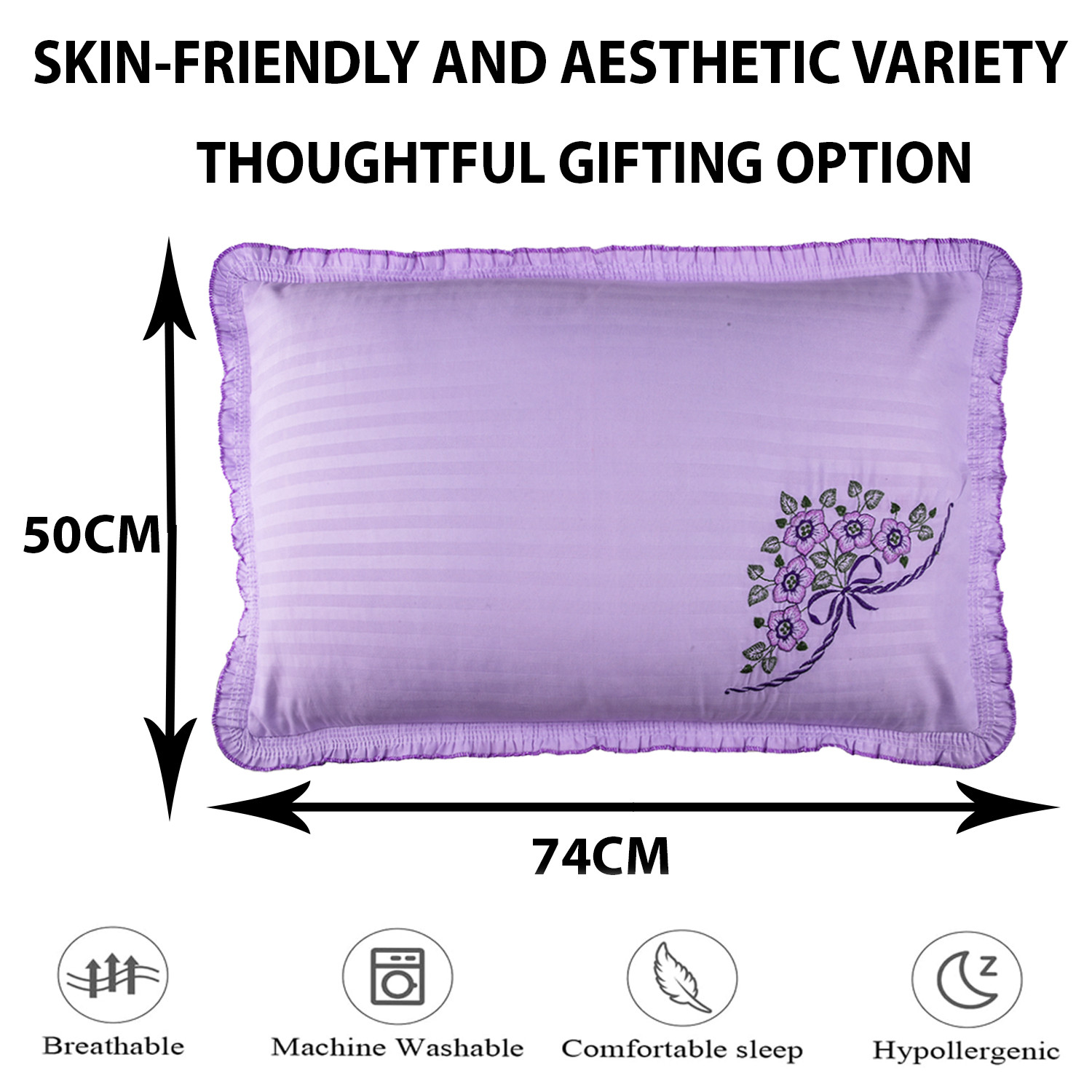 Kuber Industries Pillow Cover | Cotton Pillow Cover Set | Cushion Pillow Cover Set | Pillow Cover Set for Bedroom | Lining Embroidery Pillow Cover Set |Purple