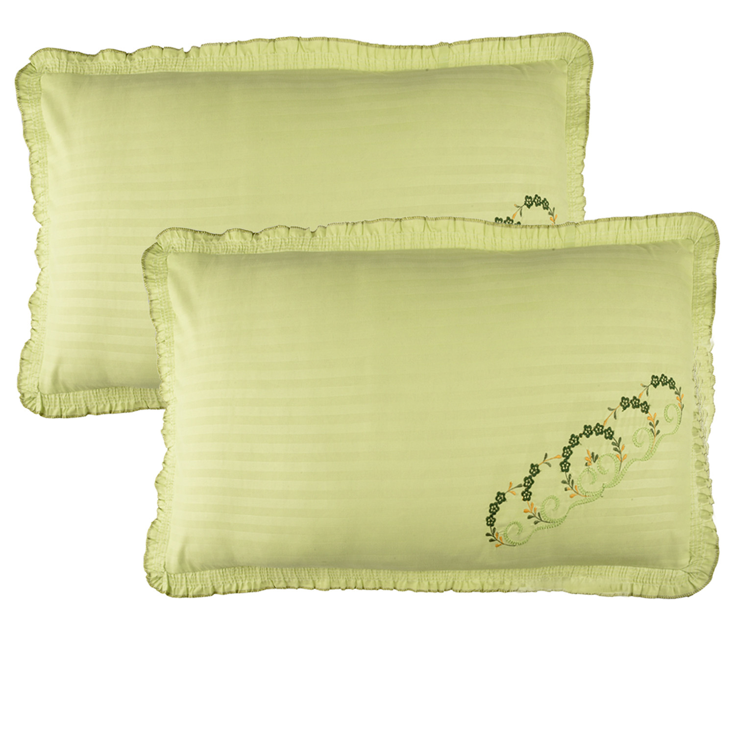 Kuber Industries Pillow Cover | Cotton Pillow Cover Set | Cushion Pillow Cover Set | Pillow Cover Set for Bedroom | Lining Embroidery Pillow Cover Set |Parrot Green