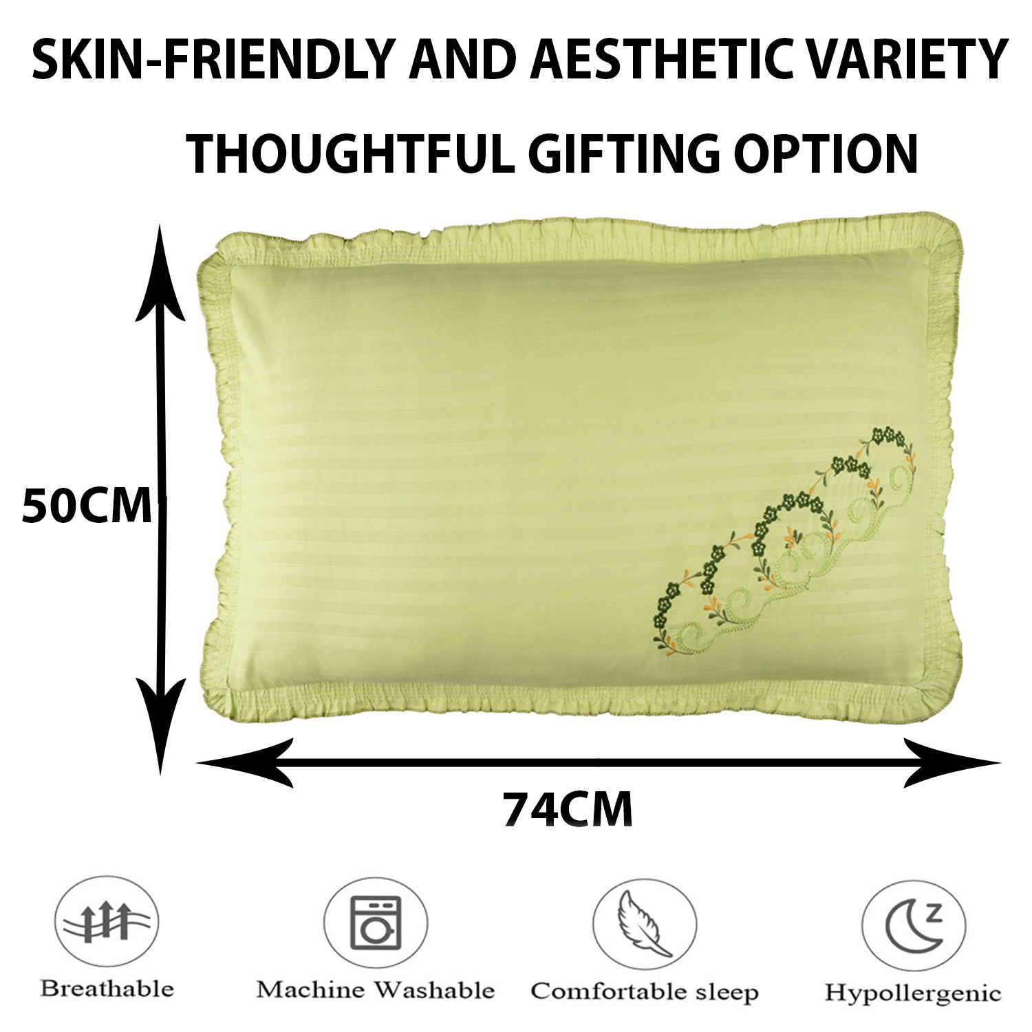 Kuber Industries Pillow Cover | Cotton Pillow Cover Set | Cushion Pillow Cover Set | Pillow Cover Set for Bedroom | Lining Embroidery Pillow Cover Set |Parrot Green