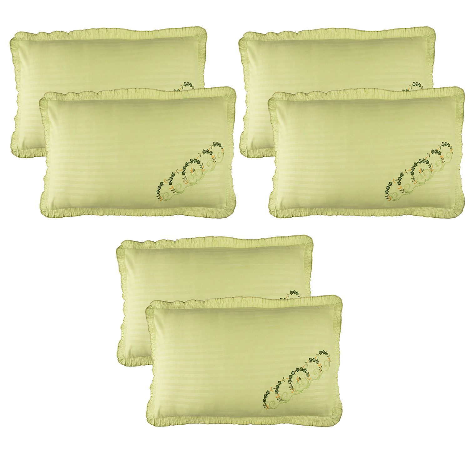 Kuber Industries Pillow Cover | Cotton Pillow Cover Set | Cushion Pillow Cover Set | Pillow Cover Set for Bedroom | Lining Embroidery Pillow Cover Set |Parrot Green
