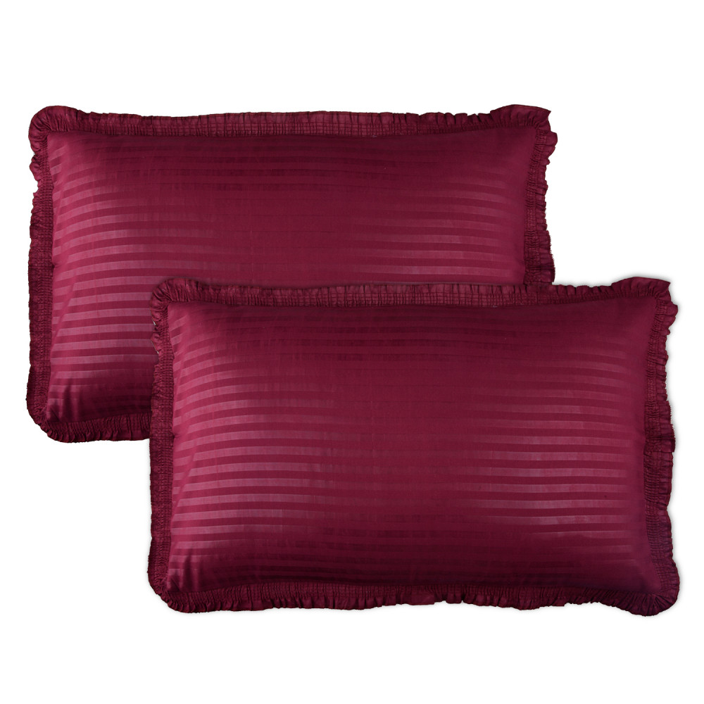 Kuber Industries Pillow Cover | Cotton Pillow Cover Set | Cushion Pillow Cover Set | Premium Pillow Cover Set for Bedroom | Lining Frill Pillow Cover Set |Maroon