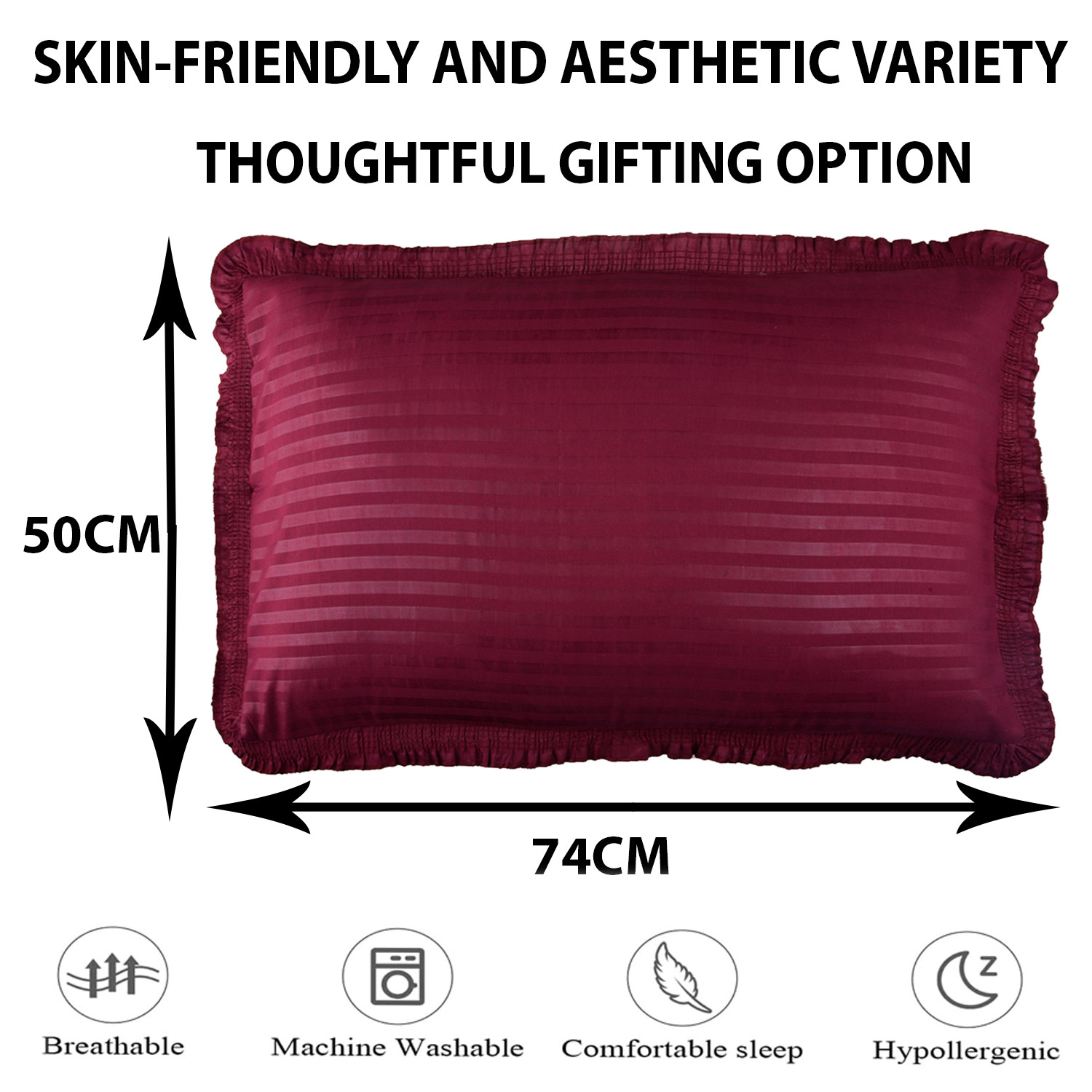 Kuber Industries Pillow Cover | Cotton Pillow Cover Set | Cushion Pillow Cover Set | Premium Pillow Cover Set for Bedroom | Lining Frill Pillow Cover Set |Maroon