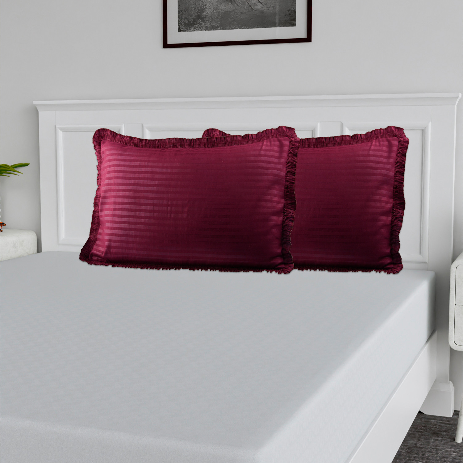 Kuber Industries Pillow Cover | Cotton Pillow Cover Set | Cushion Pillow Cover Set | Premium Pillow Cover Set for Bedroom | Lining Frill Pillow Cover Set |Maroon