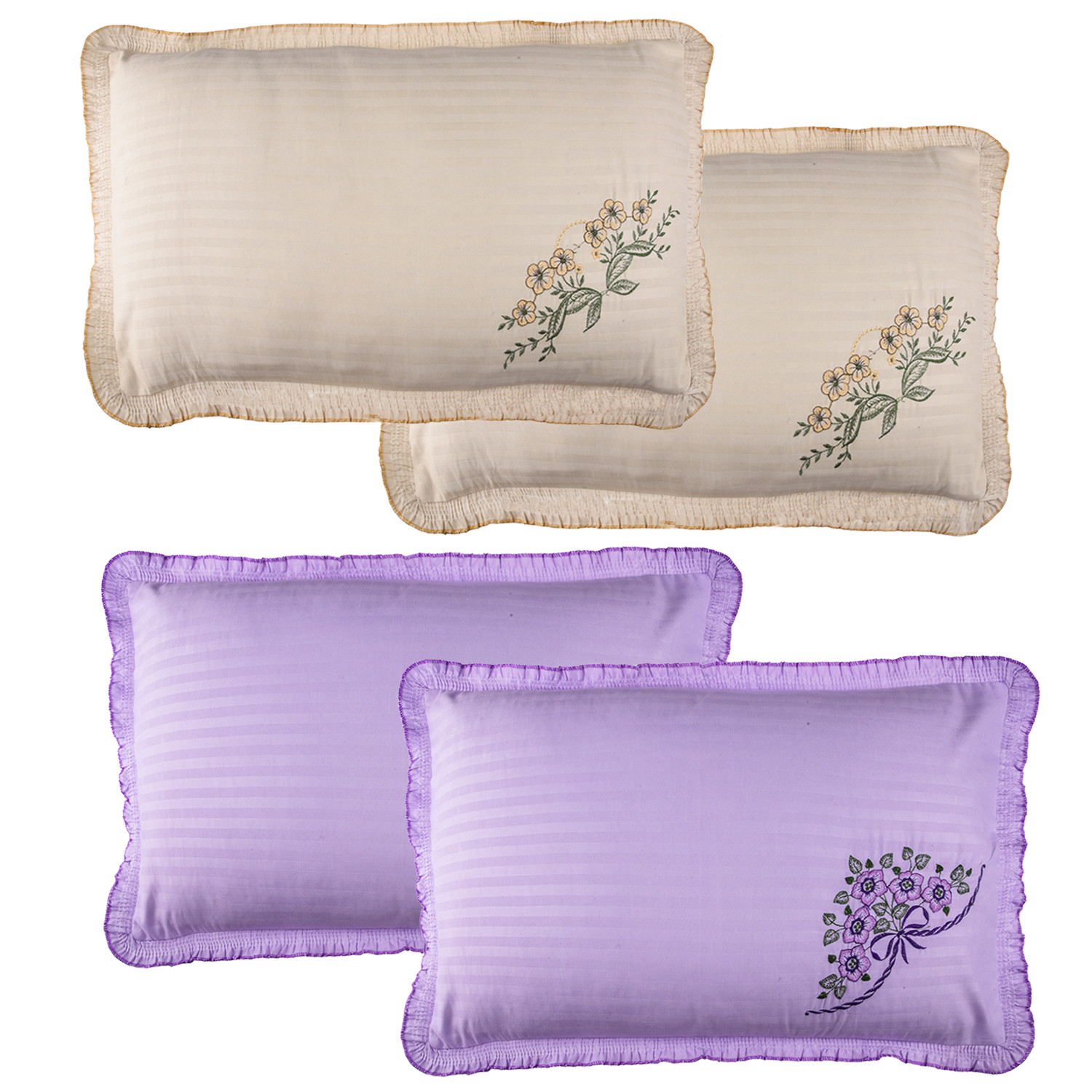 Kuber Industries Pillow Cover | Cotton Pillow Cover Set | Cushion Pillow Cover Set | Premium Pillow Cover Set for Bedroom | Lining Frill Pillow Cover Set | 4 Piece Set | Multi