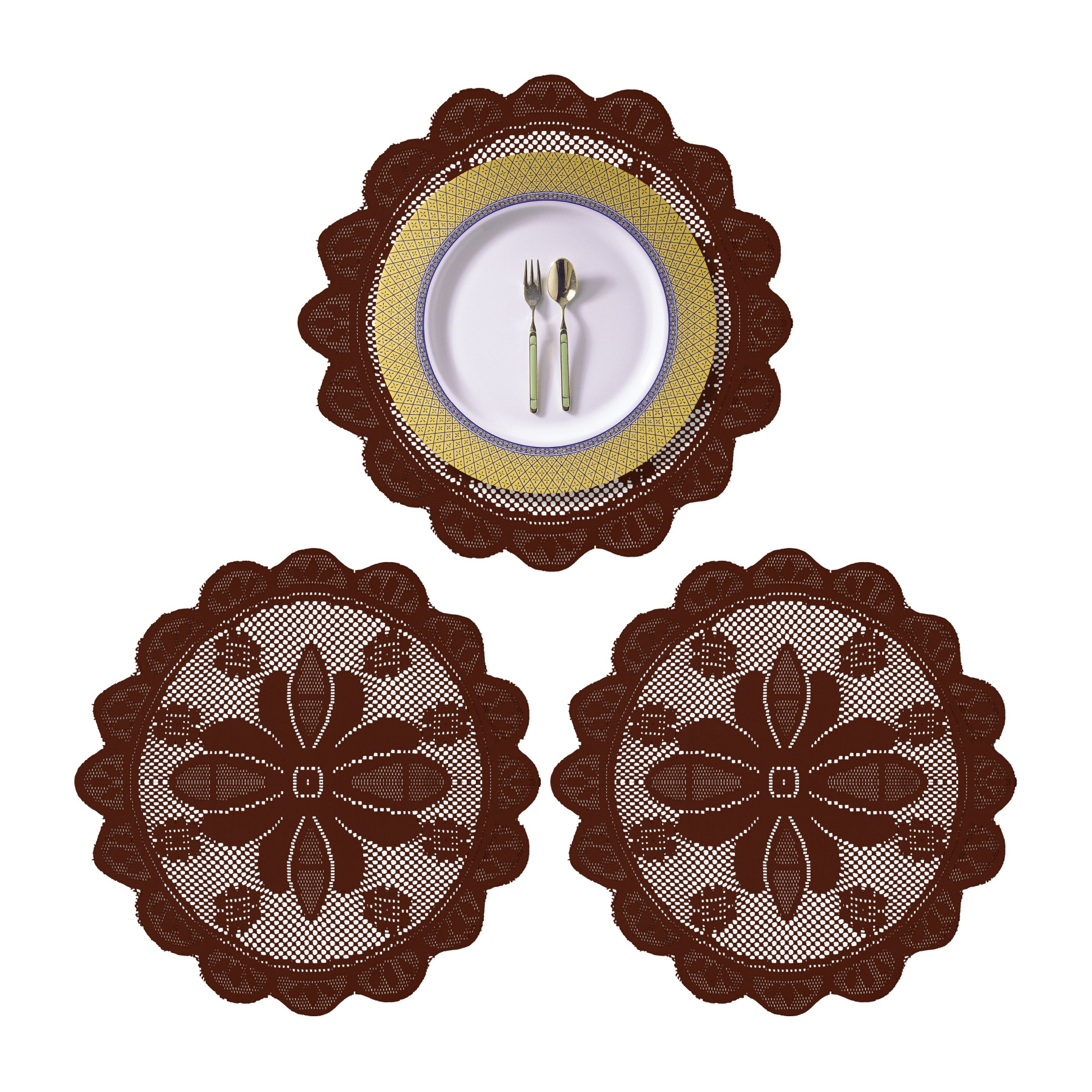 Kuber Industries Placemat | Dining Table Placemat | Center Table Mats | Round Plain Net Placemat Set | Side Table Placemats for Hotel-Home Décor | 20 Inch |Maroon