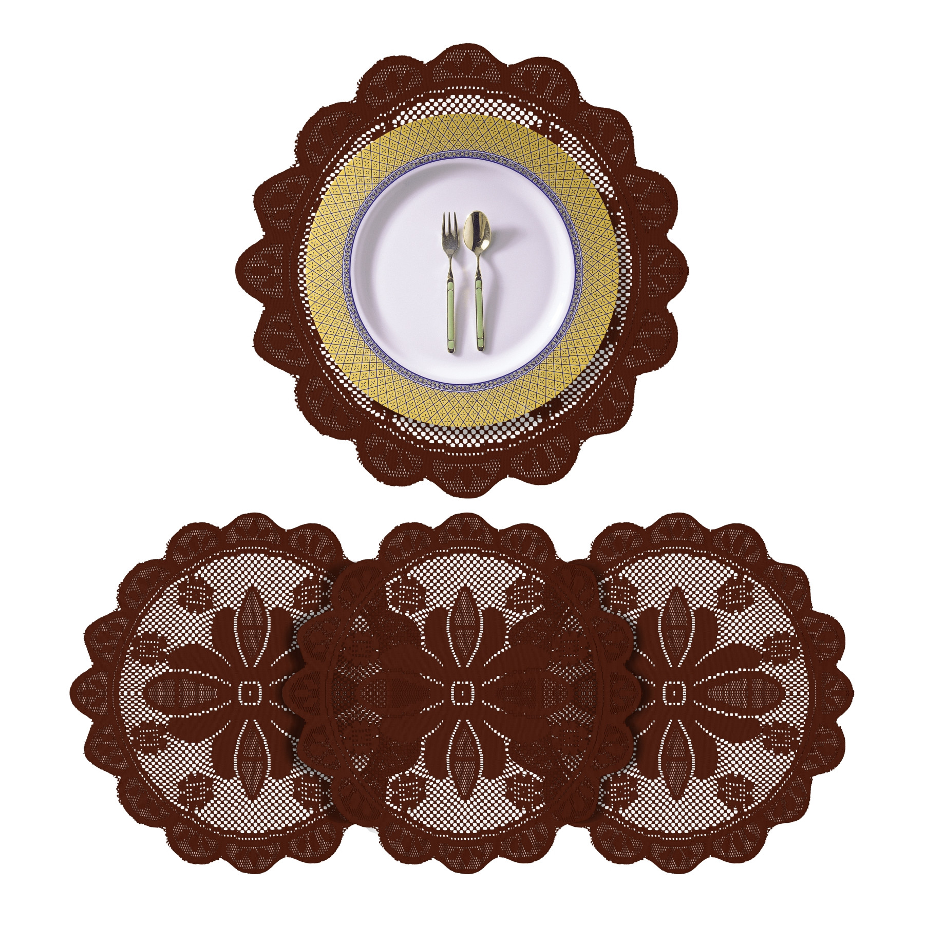 Kuber Industries Placemat | Dining Table Placemat | Center Table Mats | Round Plain Net Placemat Set | Side Table Placemats for Hotel-Home Décor | 20 Inch |Maroon
