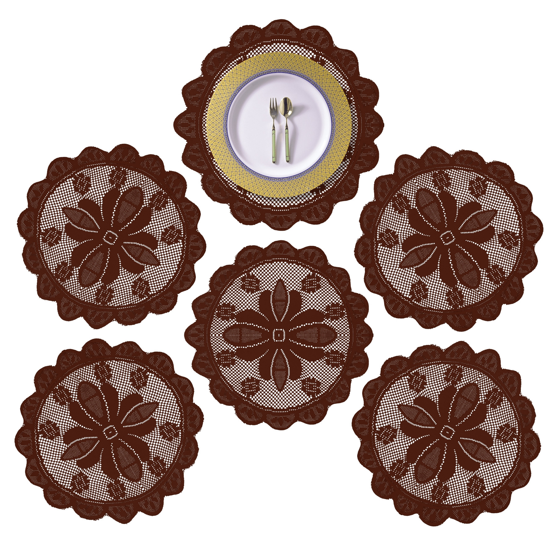 Kuber Industries Placemat | Dining Table Placemat | Center Table Mats | Round Plain Net Placemat Set | Side Table Placemats for Hotel-Home Décor | 20 Inch |Maroon