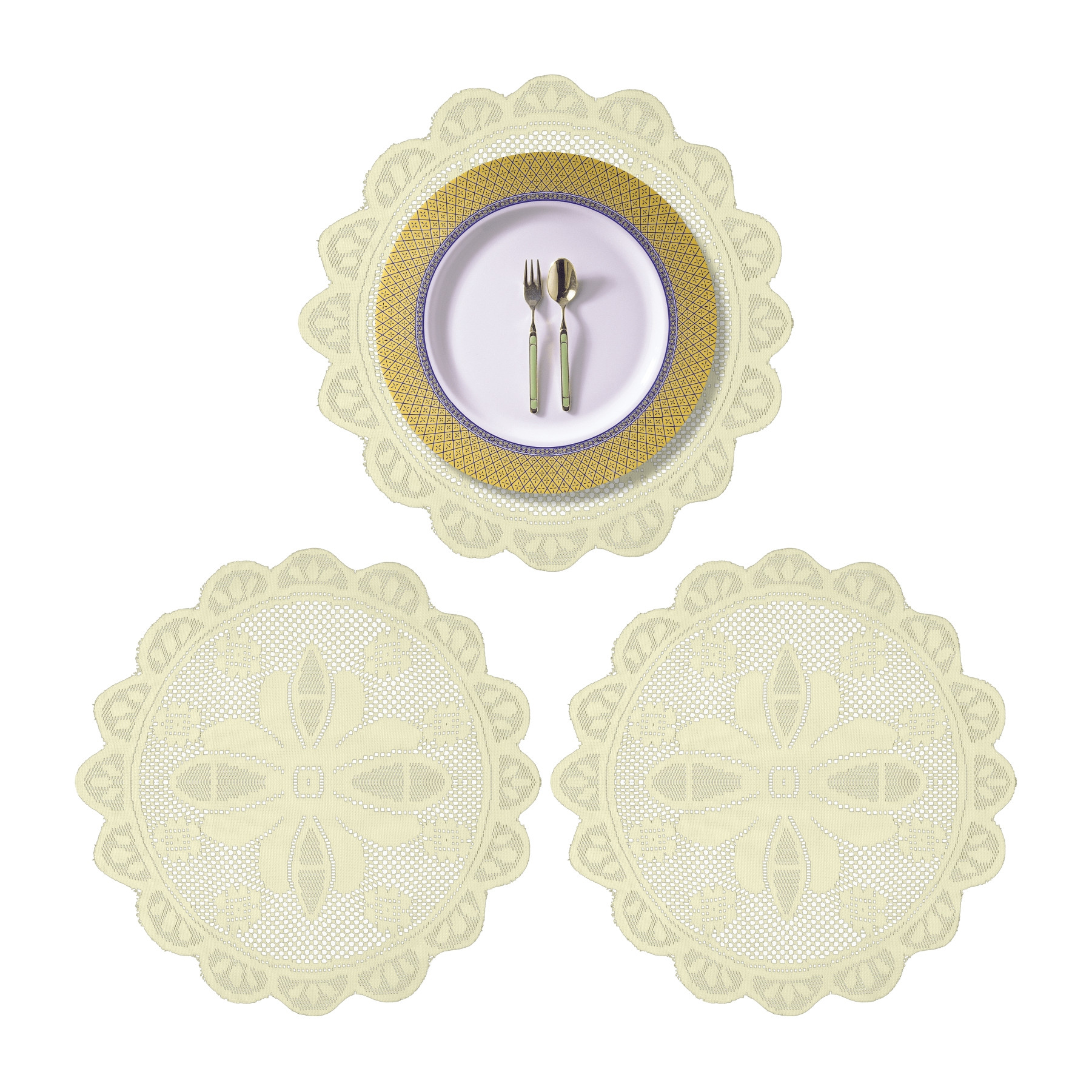 Kuber Industries Placemat | Dining Table Placemat | Center Table Mats | Round Plain Net Placemat Set | Side Table Placemats for Hotel-Home Décor | 20 Inch |Cream