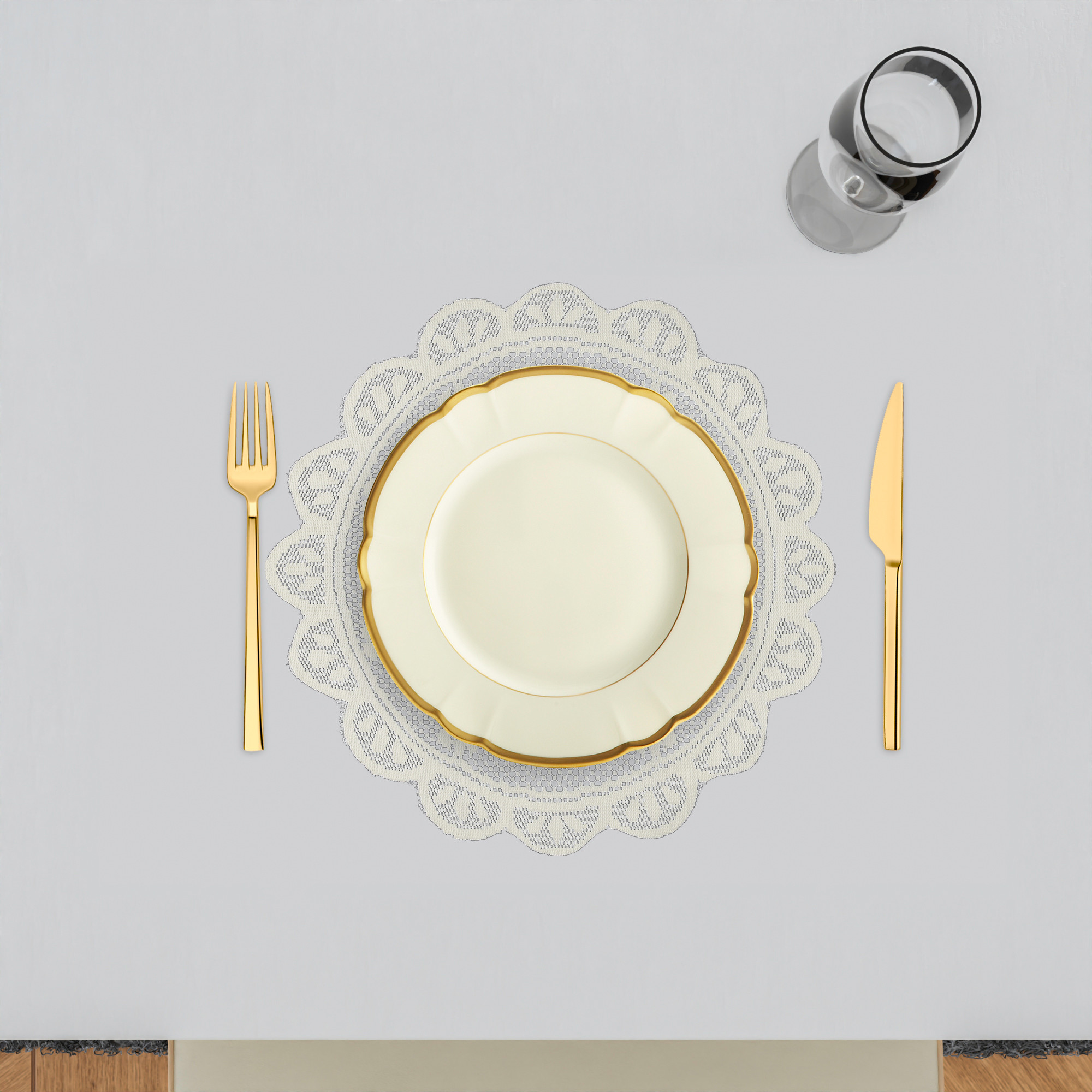 Kuber Industries Placemat | Dining Table Placemat | Center Table Mats | Round Plain Net Placemat Set | Side Table Placemats for Hotel-Home Décor | 20 Inch |Light Cream