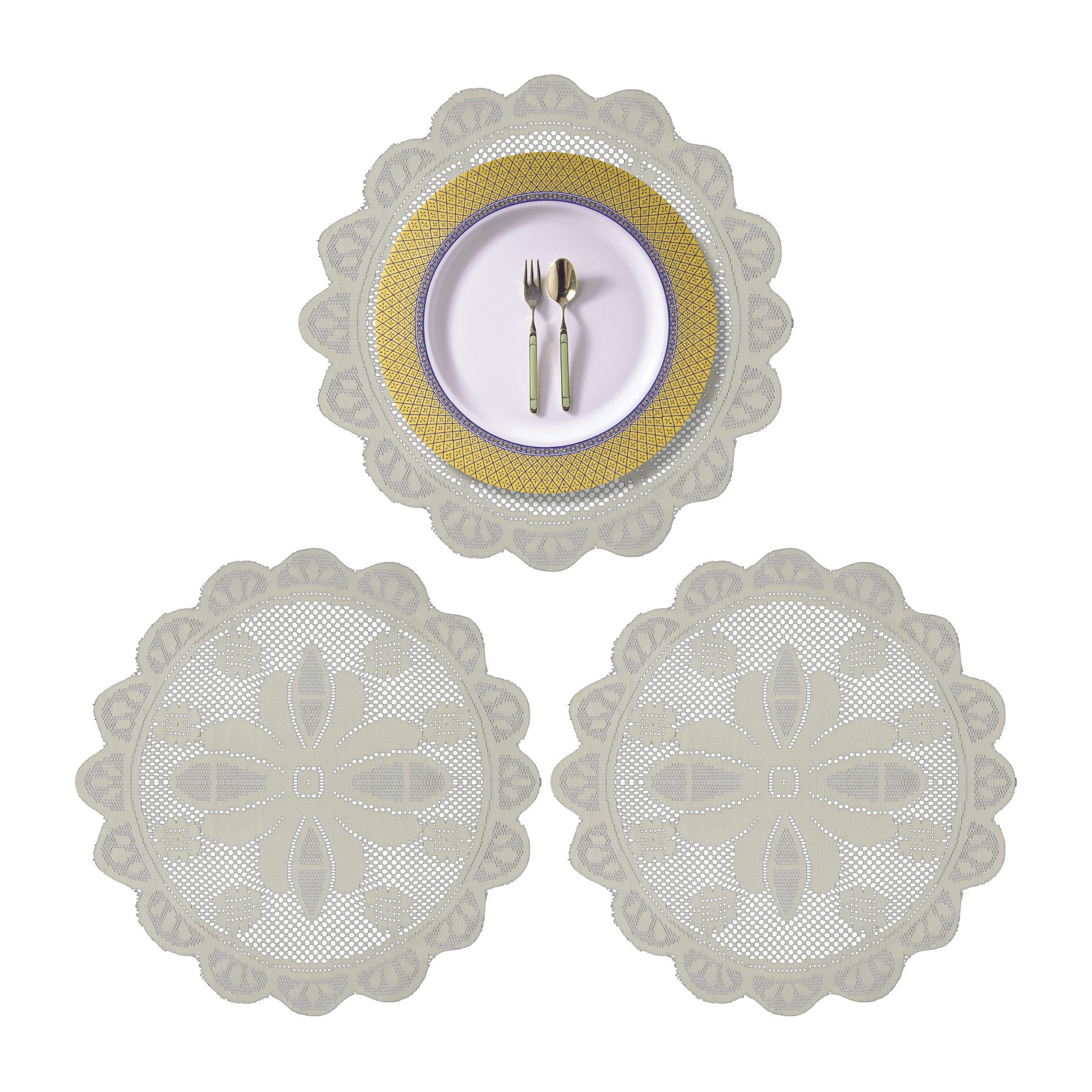 Kuber Industries Placemat | Dining Table Placemat | Center Table Mats | Round Plain Net Placemat Set | Side Table Placemats for Hotel-Home Décor | 20 Inch |Light Cream