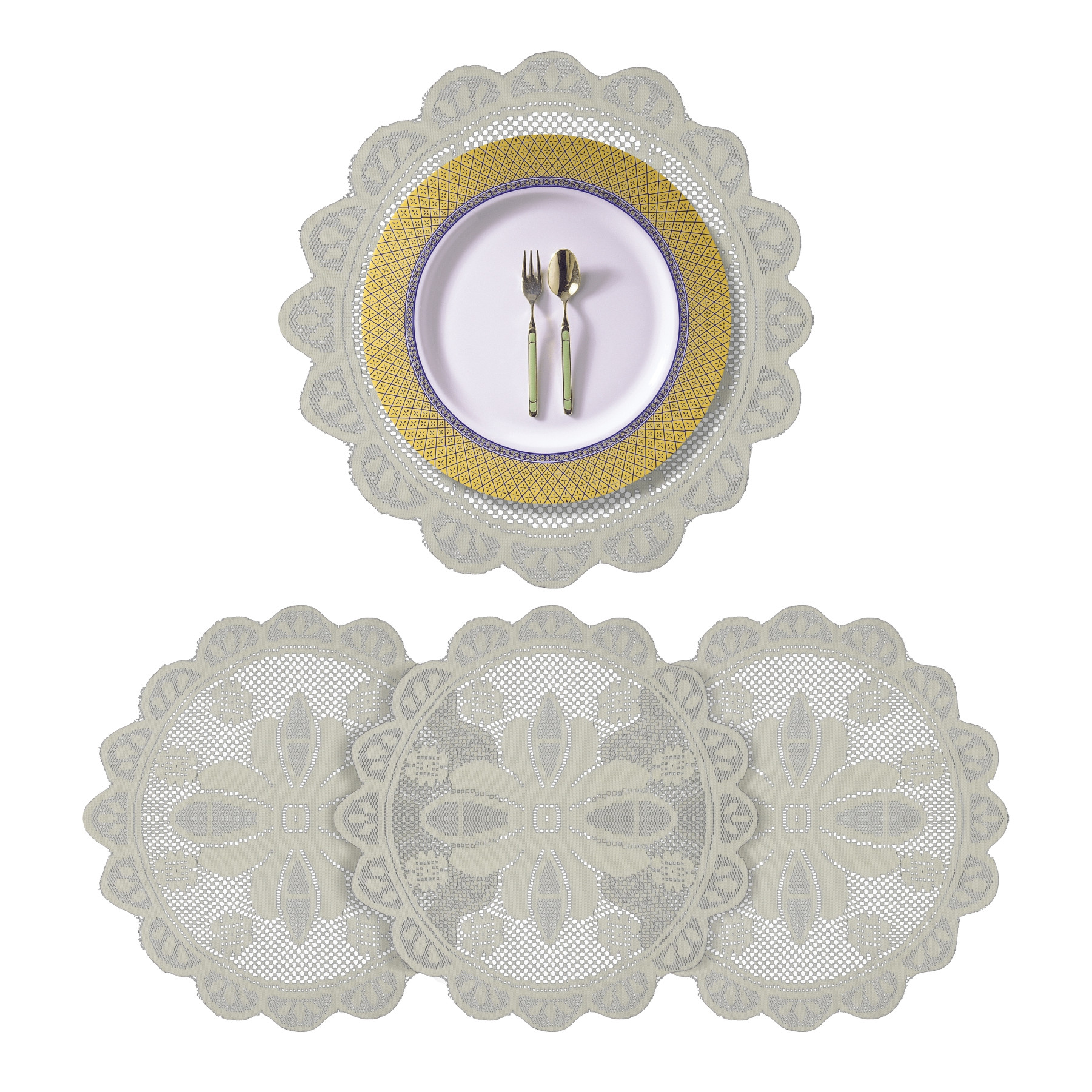 Kuber Industries Placemat | Dining Table Placemat | Center Table Mats | Round Plain Net Placemat Set | Side Table Placemats for Hotel-Home Décor | 20 Inch |Light Cream
