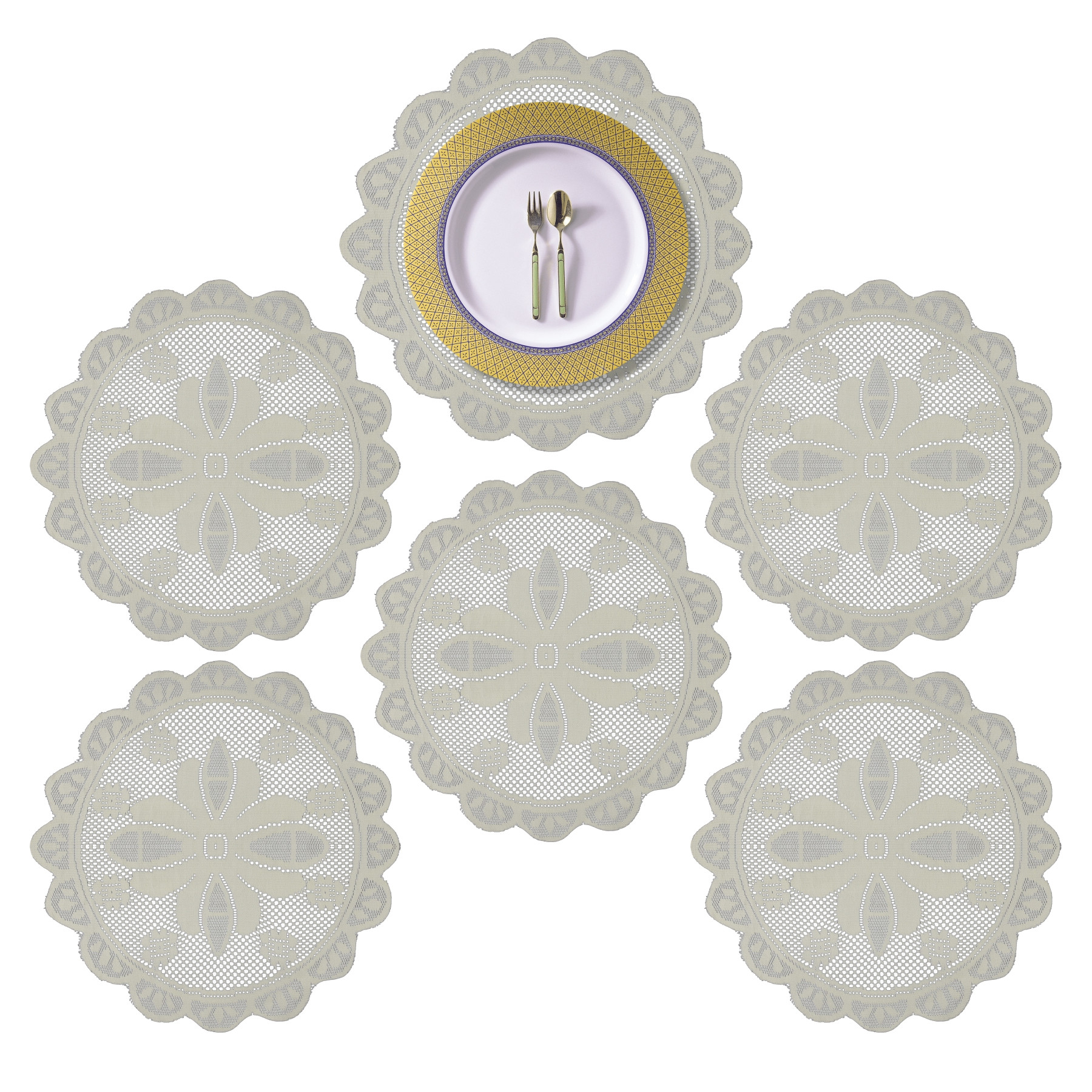 Kuber Industries Placemat | Dining Table Placemat | Center Table Mats | Round Plain Net Placemat Set | Side Table Placemats for Hotel-Home Décor | 20 Inch |Light Cream
