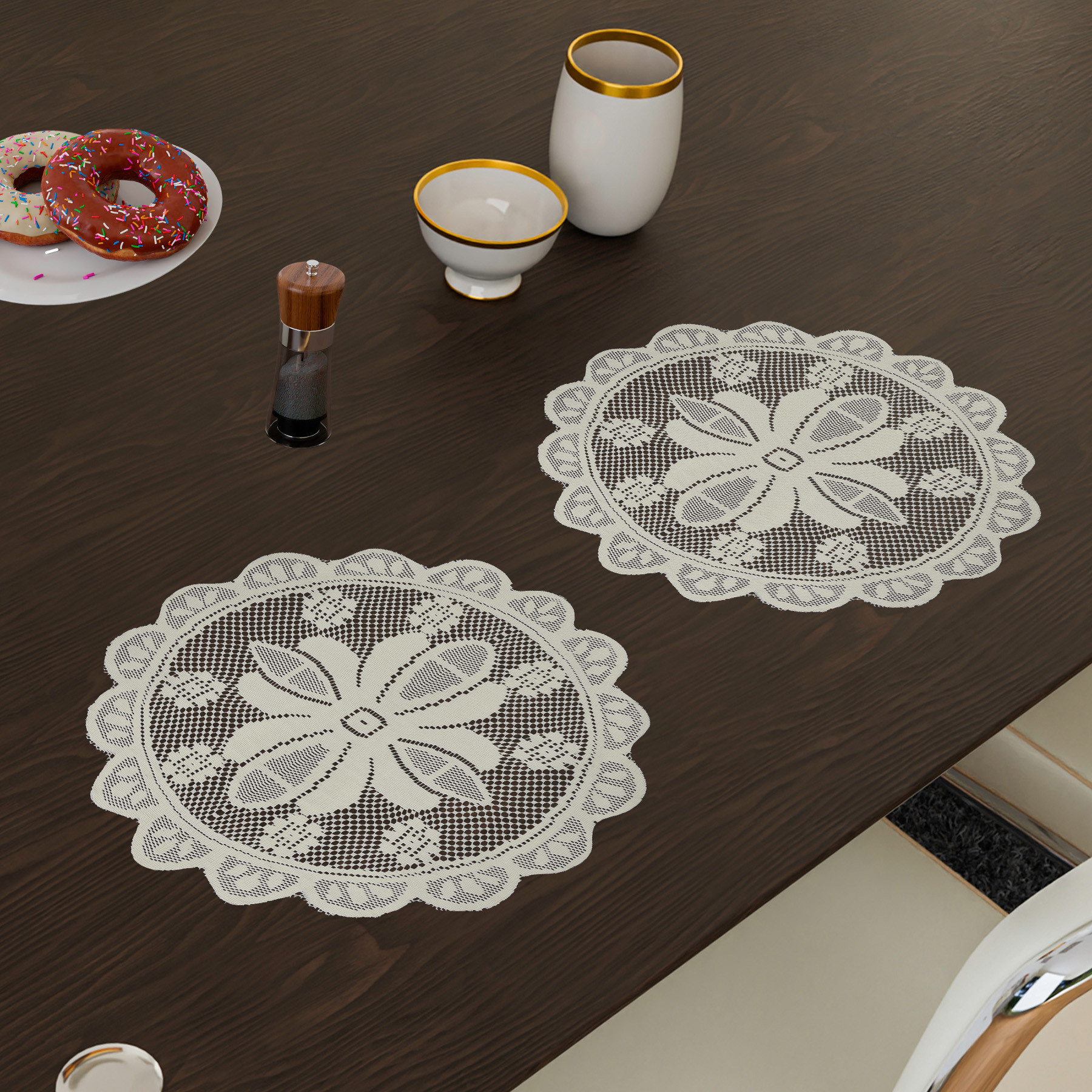 Kuber Industries Placemat | Dining Table Placemat | Center Table Mats | Round Plain Net Placemat Set | Side Table Placemats for Hotel-Home Décor | 20 Inch |White