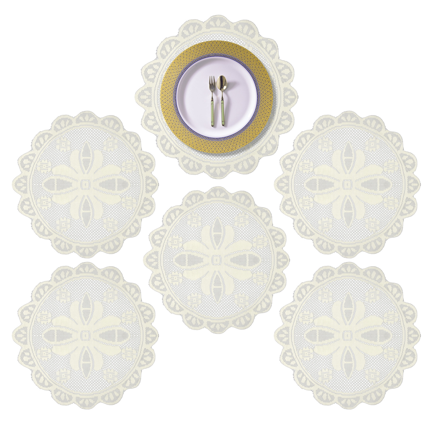 Kuber Industries Placemat | Dining Table Placemat | Center Table Mats | Round Plain Net Placemat Set | Side Table Placemats for Hotel-Home Décor | 20 Inch |White