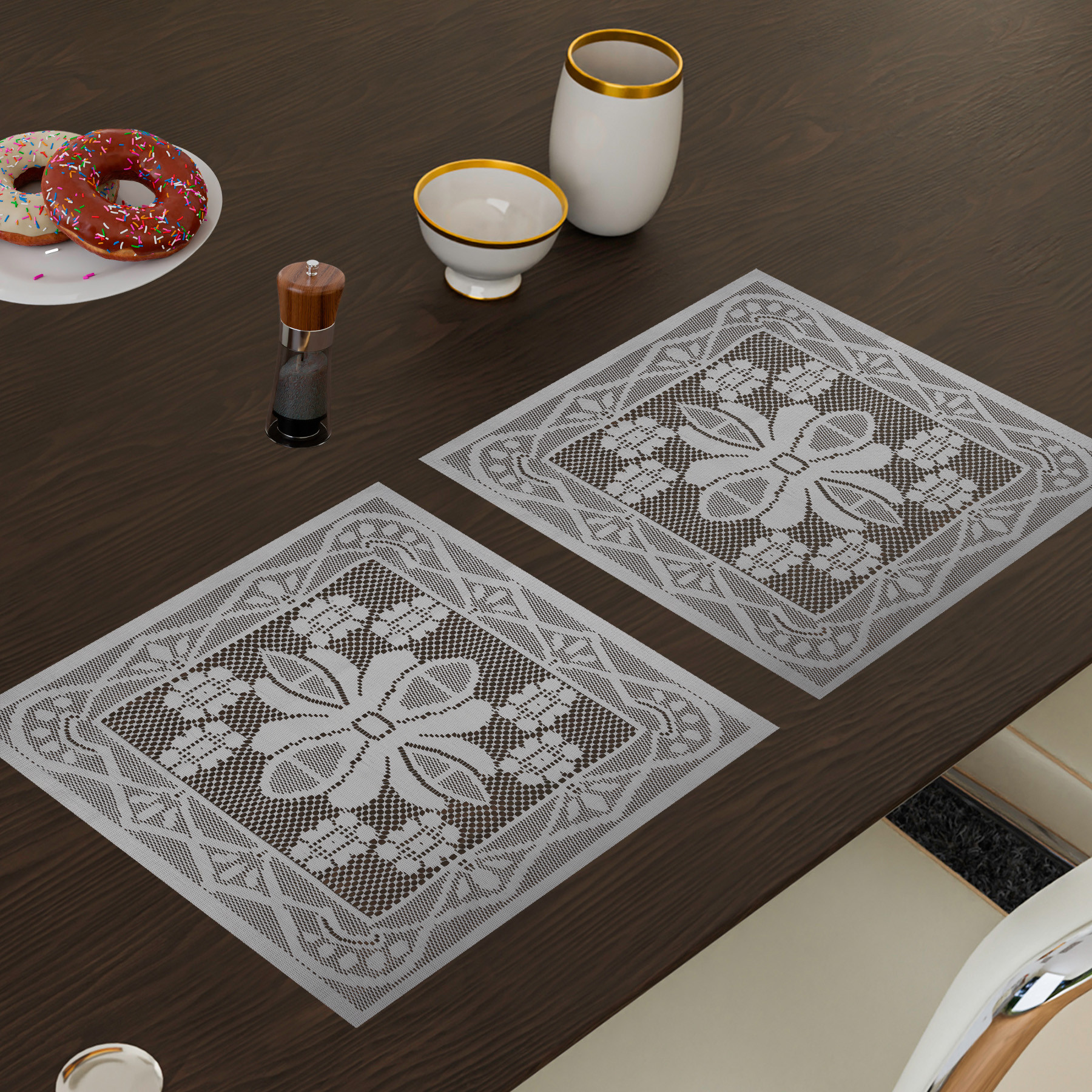 Kuber Industries Placemat | Dining Table Placemat | Center Table Mats | Square Plain Net Placemat Set | Side Table Placemats for Hotel-Home Décor | 20 Inch |White