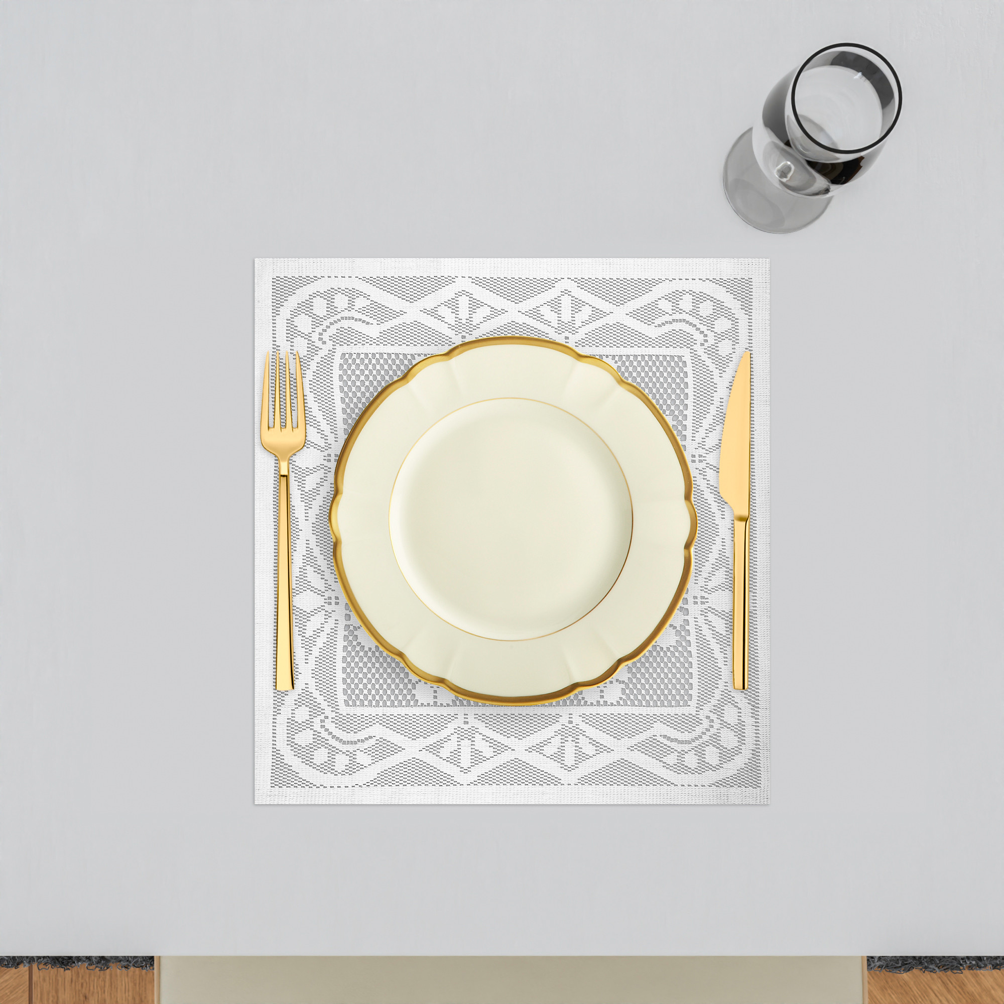 Kuber Industries Placemat | Dining Table Placemat | Center Table Mats | Square Plain Net Placemat Set | Side Table Placemats for Hotel-Home Décor | 20 Inch |White