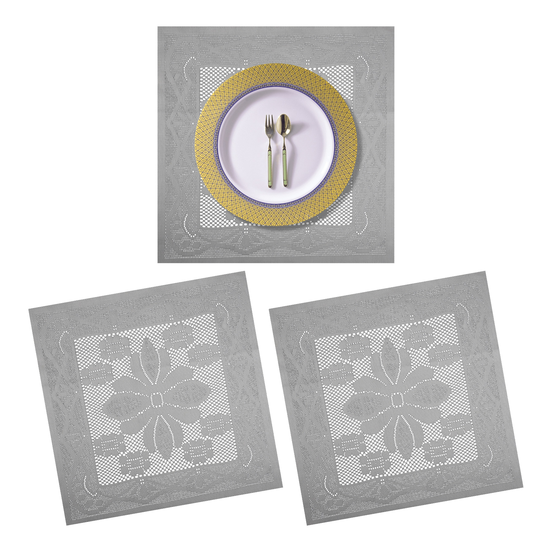 Kuber Industries Placemat | Dining Table Placemat | Center Table Mats | Square Plain Net Placemat Set | Side Table Placemats for Hotel-Home Décor | 20 Inch |White