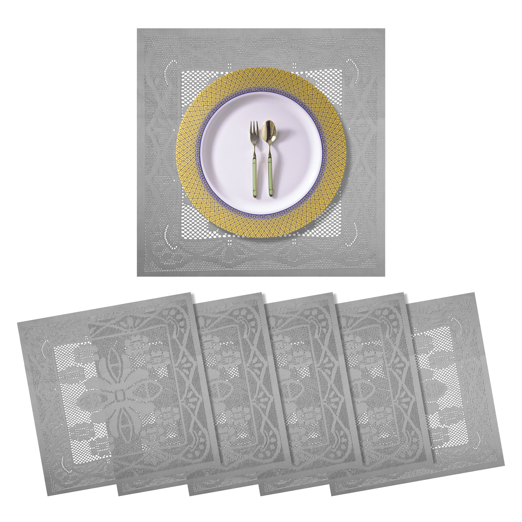 Kuber Industries Placemat | Dining Table Placemat | Center Table Mats | Square Plain Net Placemat Set | Side Table Placemats for Hotel-Home Décor | 20 Inch |White
