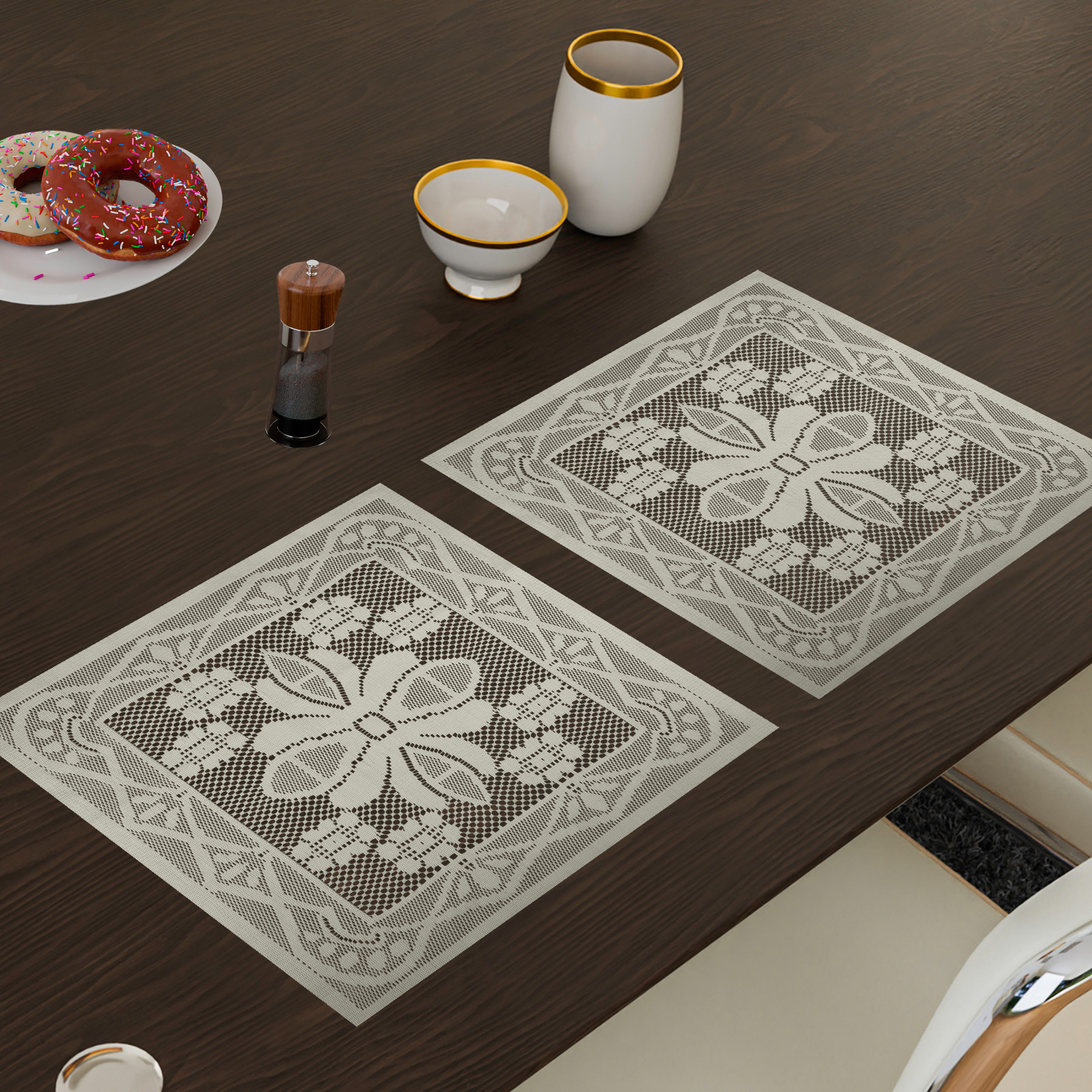Kuber Industries Placemat | Dining Table Placemat | Center Table Mats | Square Plain Net Placemat Set | Side Table Placemats for Hotel-Home Décor | 20 Inch |Cream
