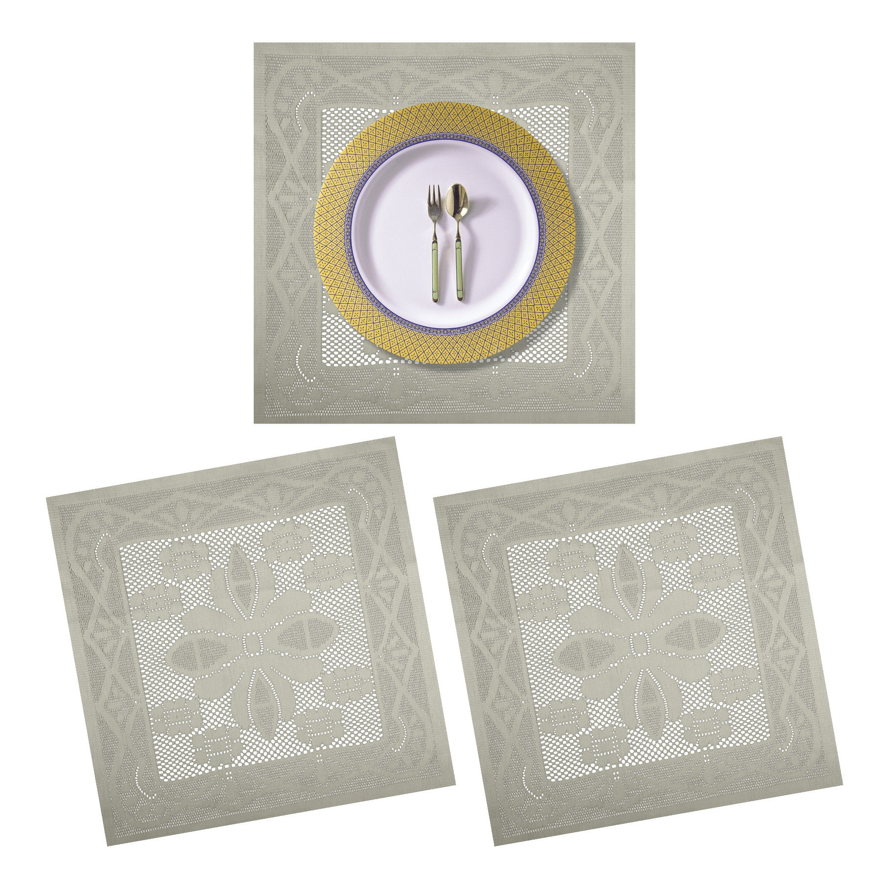 Kuber Industries Placemat | Dining Table Placemat | Center Table Mats | Square Plain Net Placemat Set | Side Table Placemats for Hotel-Home Décor | 20 Inch |Cream