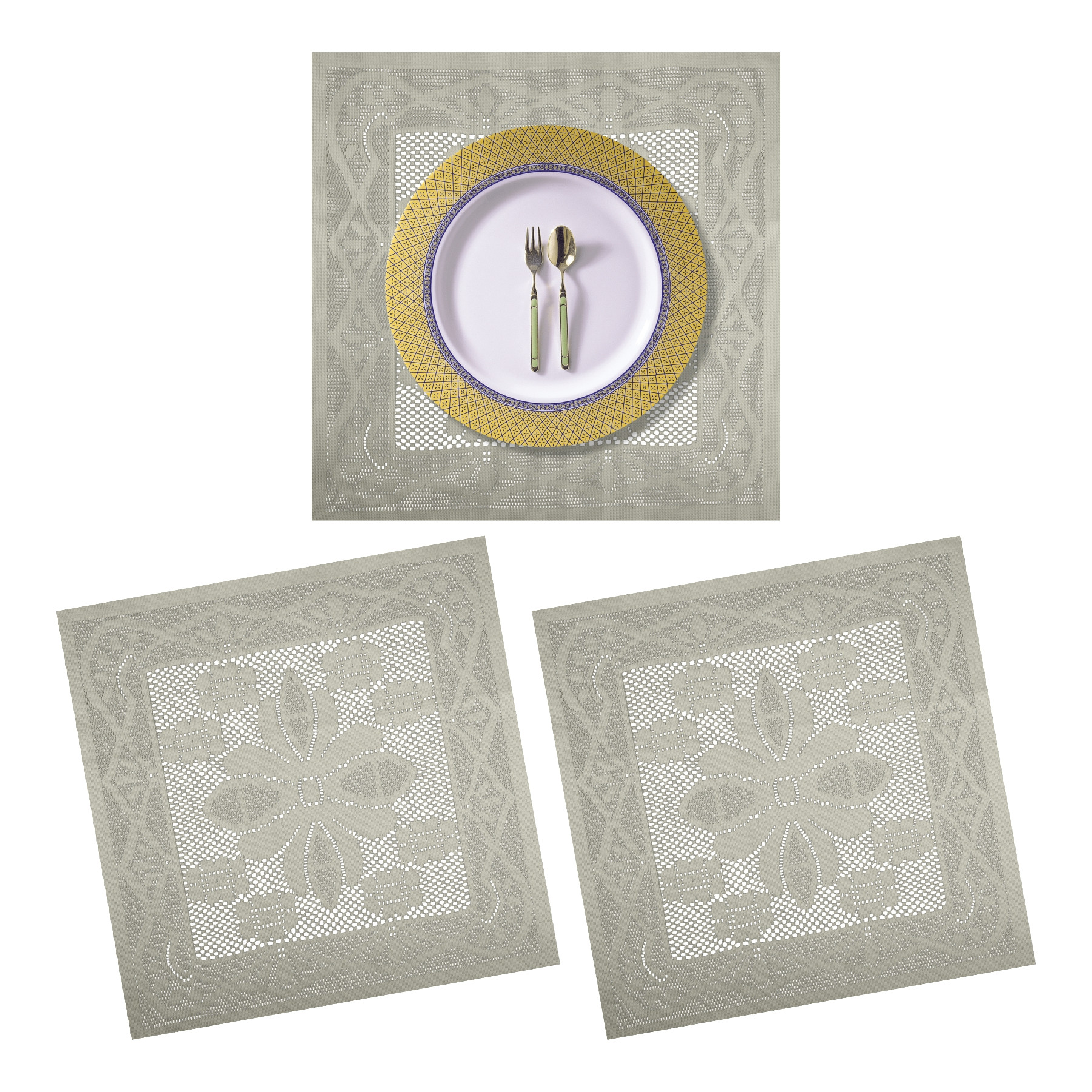 Kuber Industries Placemat | Dining Table Placemat | Center Table Mats | Square Plain Net Placemat Set | Side Table Placemats for Hotel-Home Décor | 20 Inch |Cream