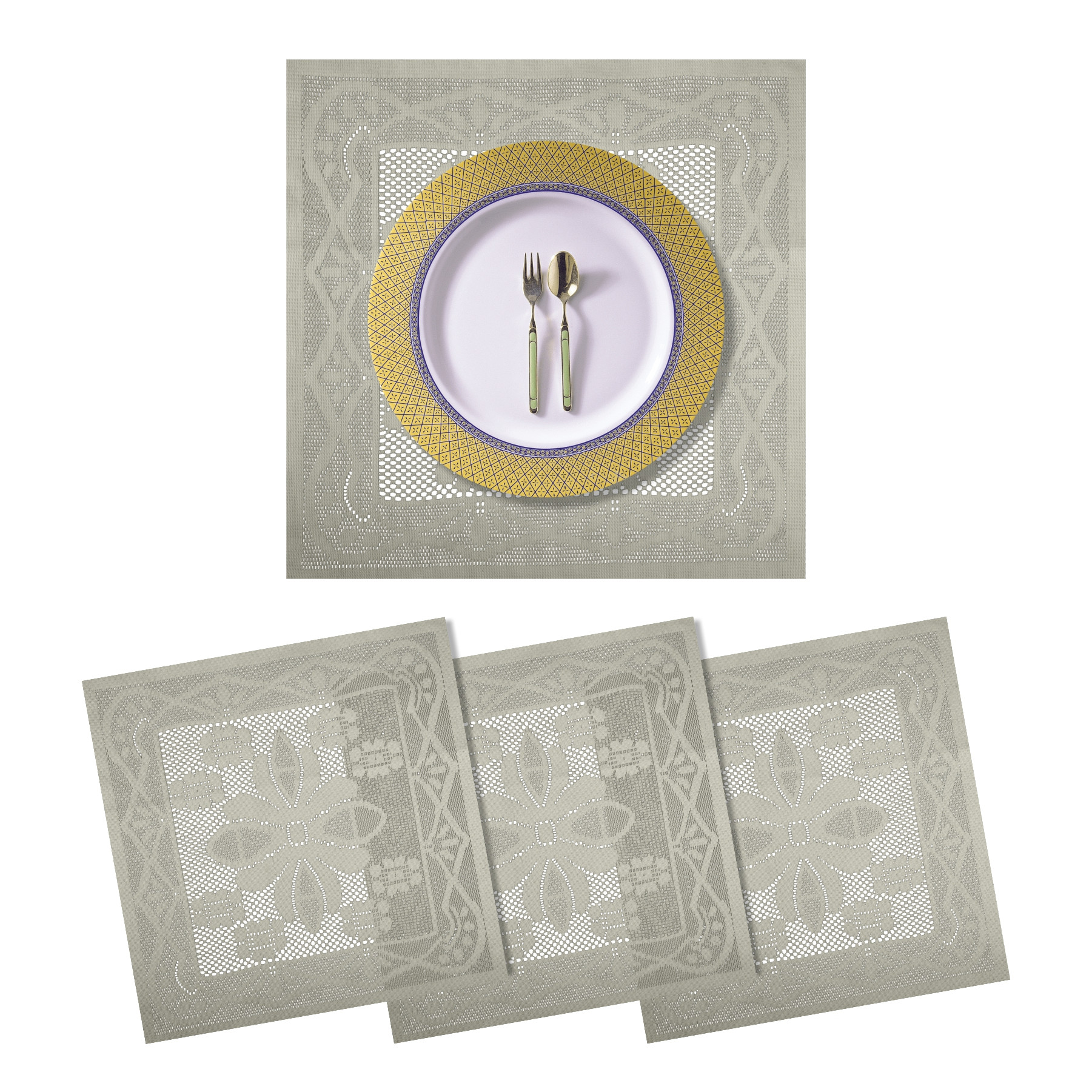 Kuber Industries Placemat | Dining Table Placemat | Center Table Mats | Square Plain Net Placemat Set | Side Table Placemats for Hotel-Home Décor | 20 Inch |Cream