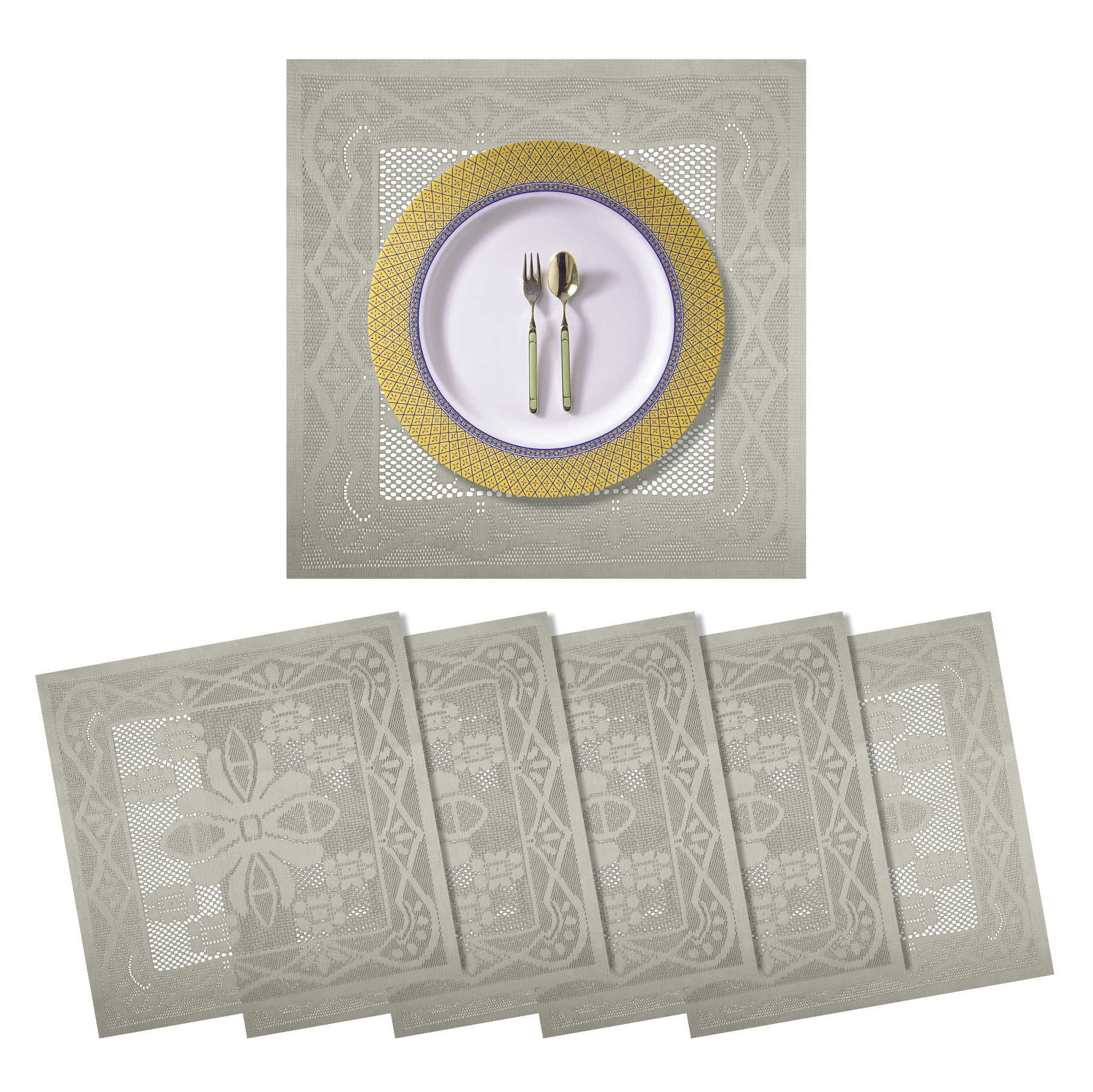Kuber Industries Placemat | Dining Table Placemat | Center Table Mats | Square Plain Net Placemat Set | Side Table Placemats for Hotel-Home Décor | 20 Inch |Cream