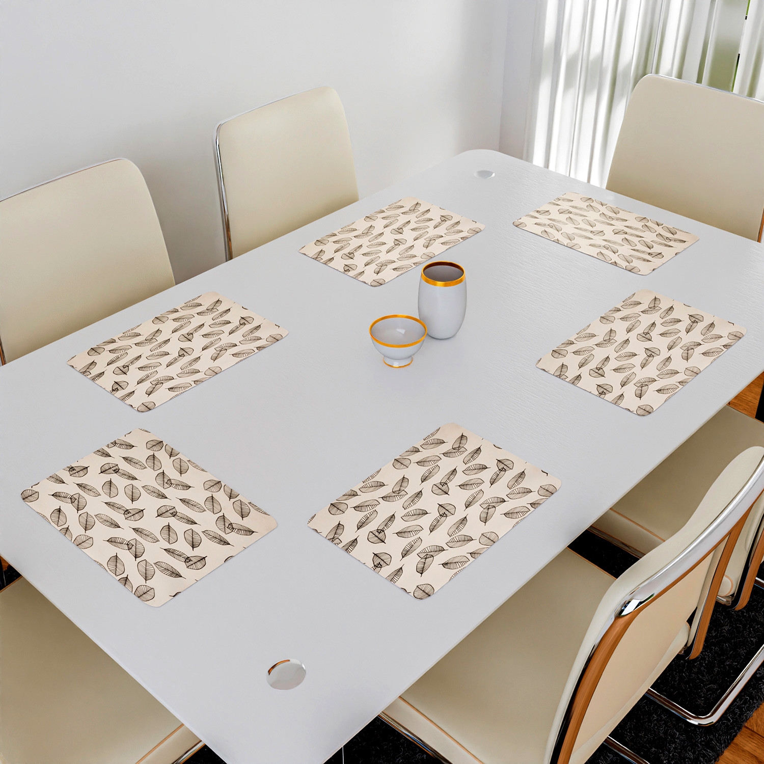 Kuber Industries Placemat  Placemats for Dining Room  Anti-Slip Table Mat Set  Placemats for Kitchen Table  Dining Table Placemats  Leaf-Design Placemat  6 Piece Set  Cream