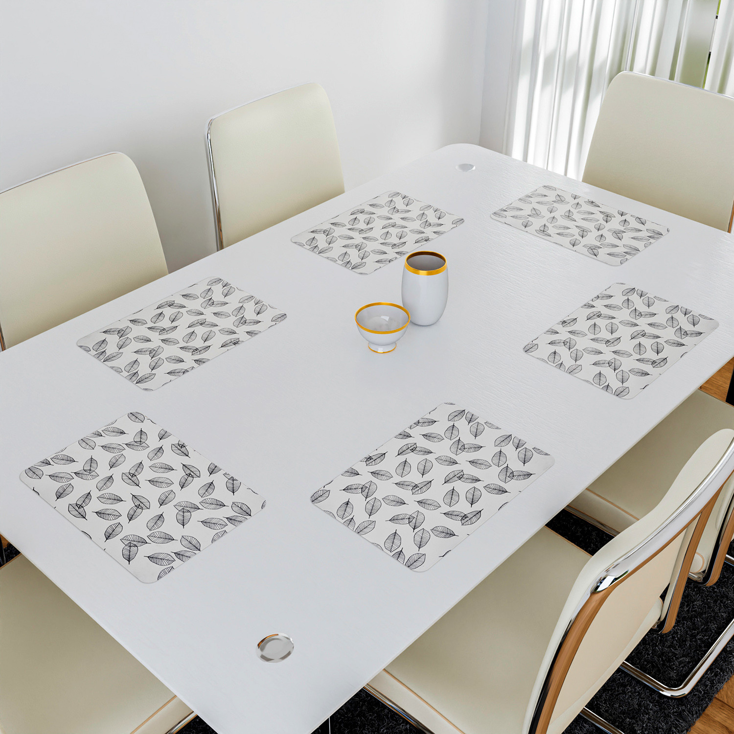 Kuber Industries Placemat  Placemats for Dining Room  Anti-Slip Table Mat Set  Placemats for Kitchen Table  Dining Table Placemats  Leaf-Design Placemat  6 Piece Set  White