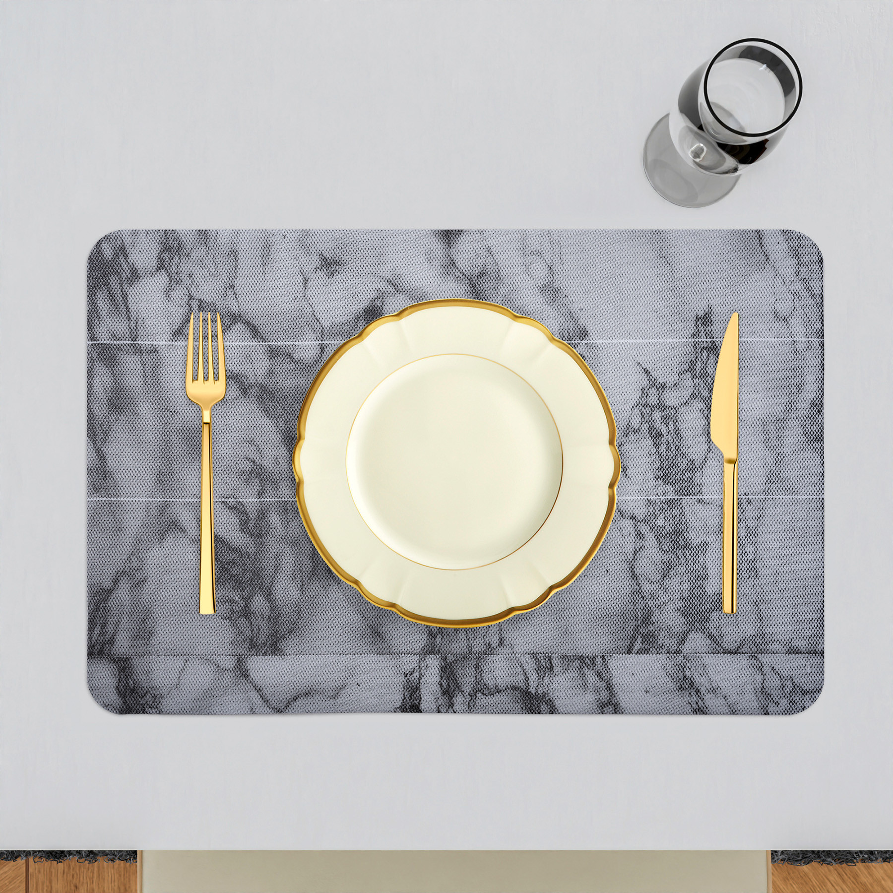 Kuber Industries Placemat  Placemats for Dining Room  Anti-Slip Table Mat Set  Placemats for Kitchen Table  Dining Table Placemats  Marble Placemat  6 Piece Set  Gray