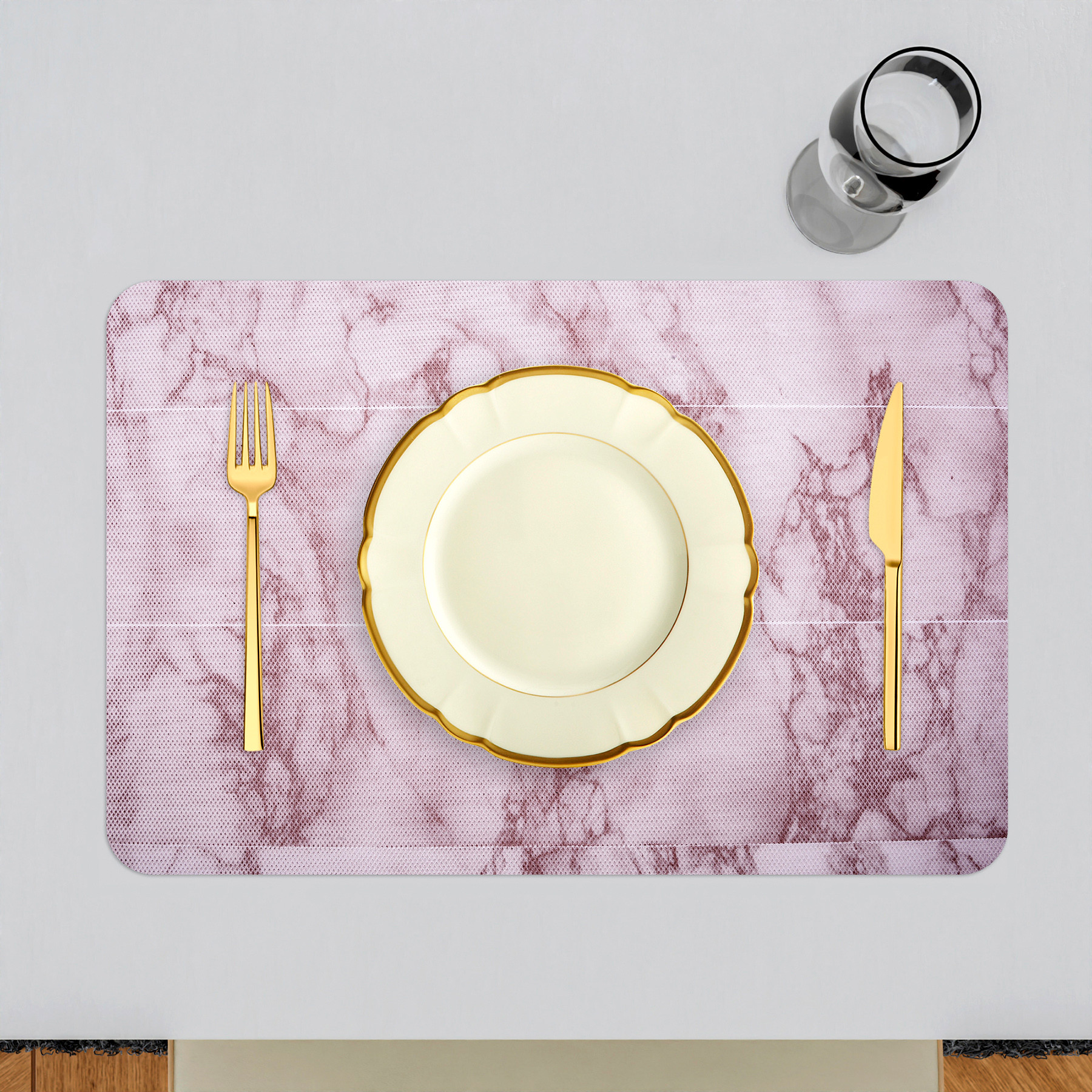 Kuber Industries Placemat  Placemats for Dining Room  Anti-Slip Table Mat Set  Placemats for Kitchen Table  Dining Table Placemats  Marble Placemat  6 Piece Set  Pink