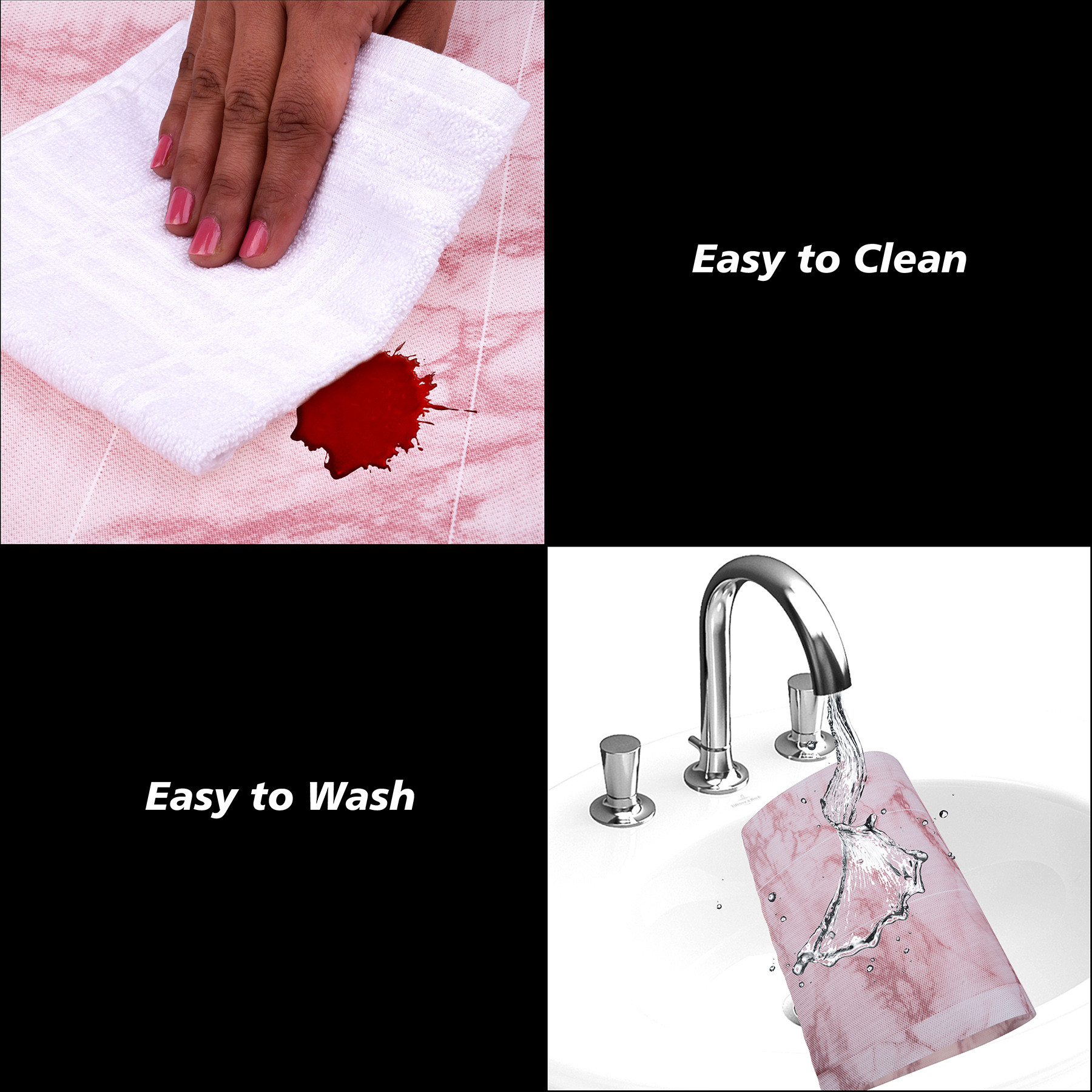 Kuber Industries Placemat  Placemats for Dining Room  Anti-Slip Table Mat Set  Placemats for Kitchen Table  Dining Table Placemats  Marble Placemat  6 Piece Set  Pink