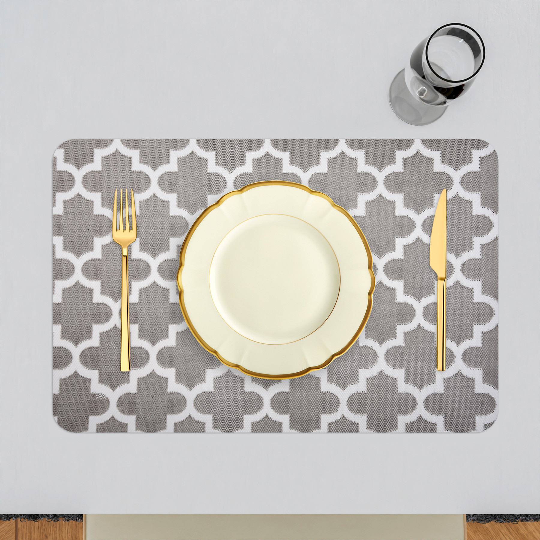 Kuber Industries Placemat  Placemats for Dining Room  Anti-Slip Table Mat Set  Placemats for Kitchen Table  Dining Table Placemats  Hexagon-Design Placemat  6 Piece Set  Gray