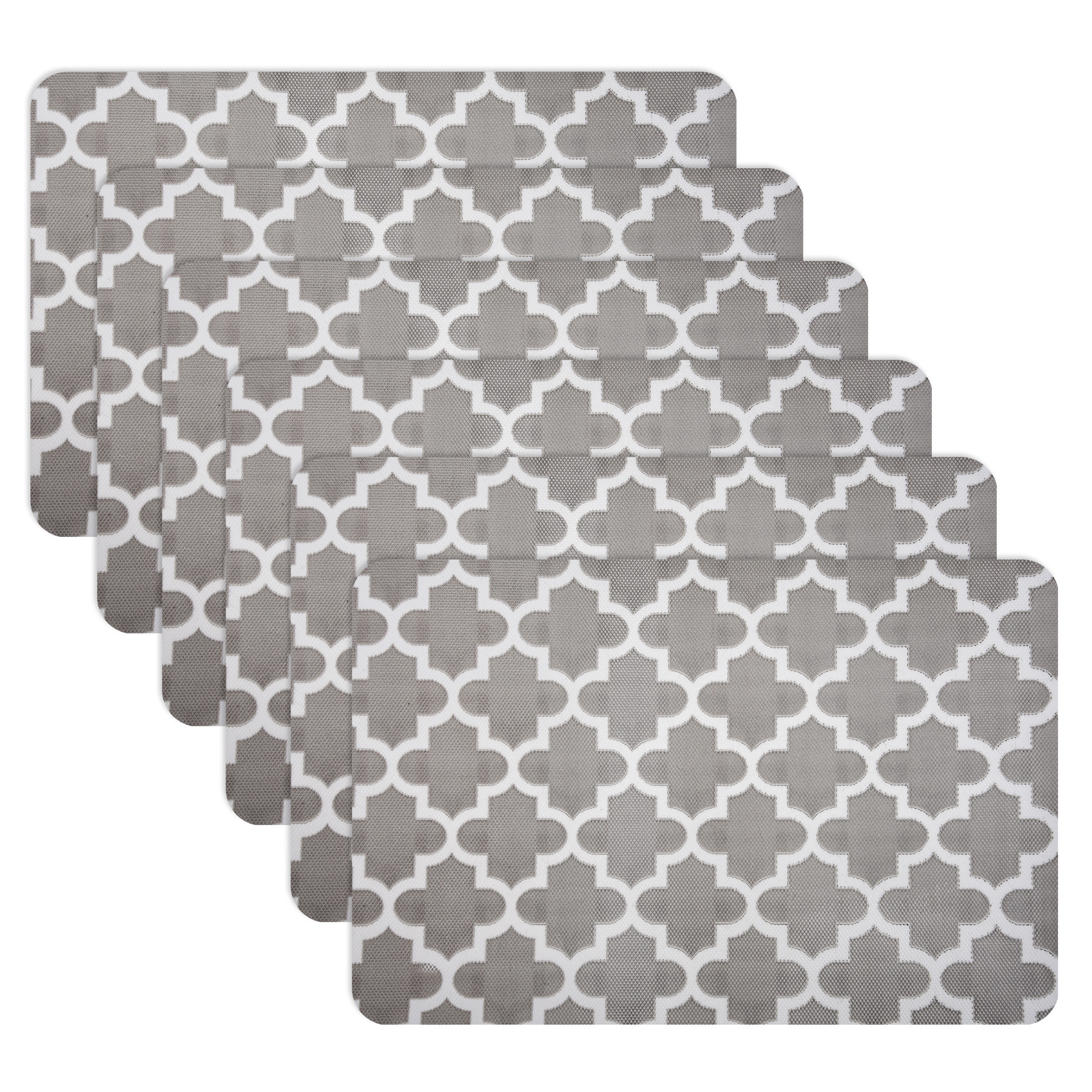 Kuber Industries Placemat  Placemats for Dining Room  Anti-Slip Table Mat Set  Placemats for Kitchen Table  Dining Table Placemats  Hexagon-Design Placemat  6 Piece Set  Gray