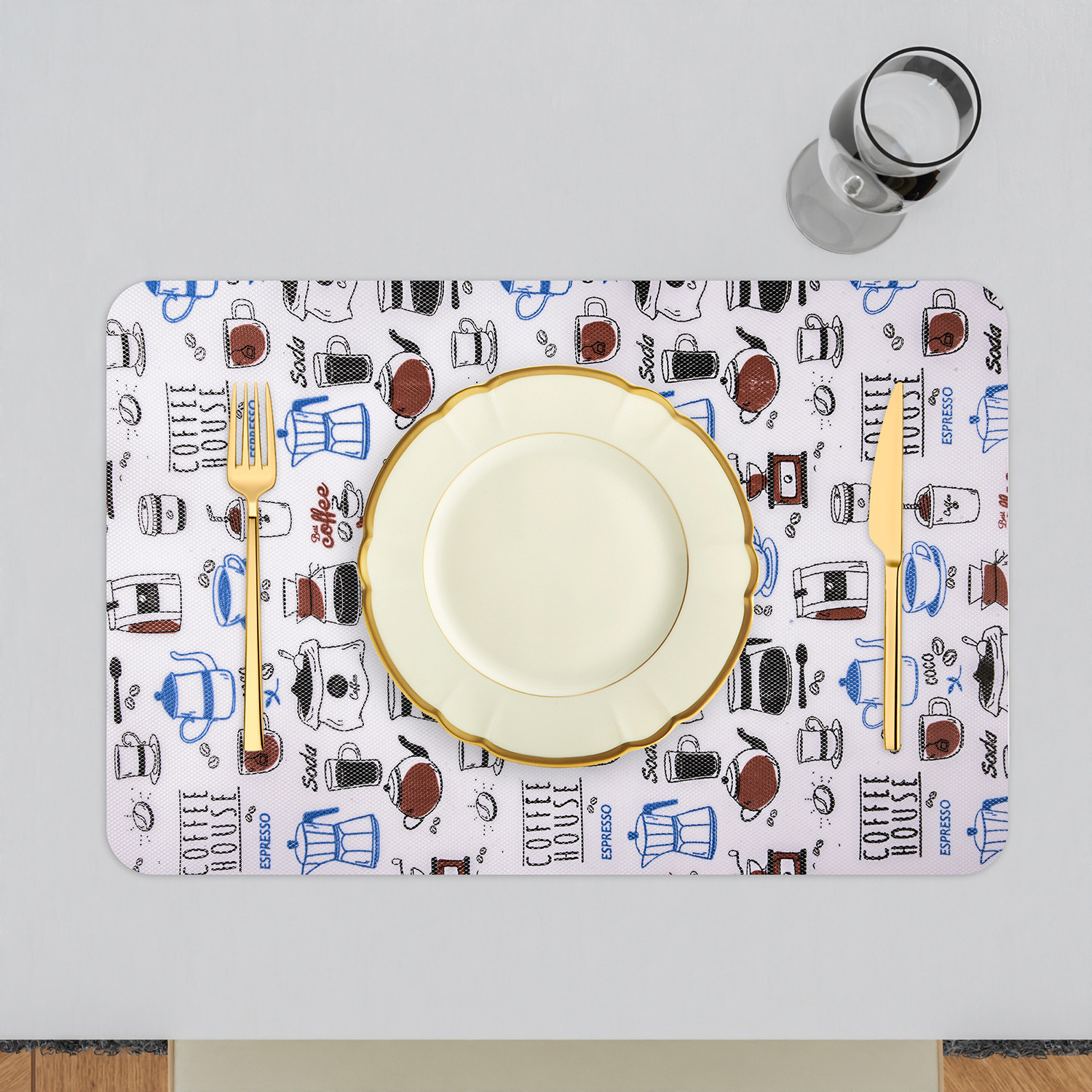 Kuber Industries Placemat  Placemats for Dining Room  Anti-Slip Table Mat Set  Placemats for Kitchen Table  Dining Table Placemats  Coffee House Placemat  6 Piece Set  Blue